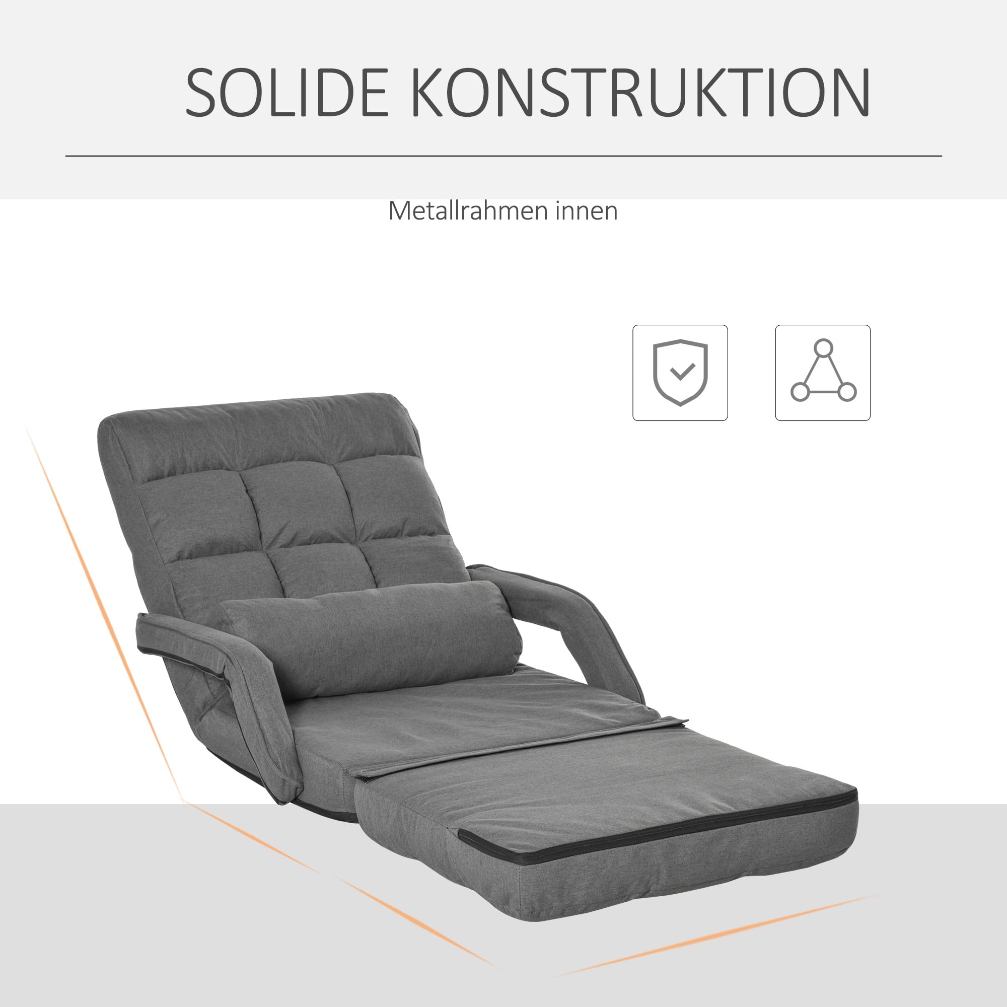 HOMCOM Bodenstuhl Bodensessel mit 5-Fach Verstellbarer Rückenlehne, Lendenkissen, Schlafsessel Bodensofa Gepolstert Lazy Sofa für Wohnzimmer Gaming & Lesen Dunkelgrau