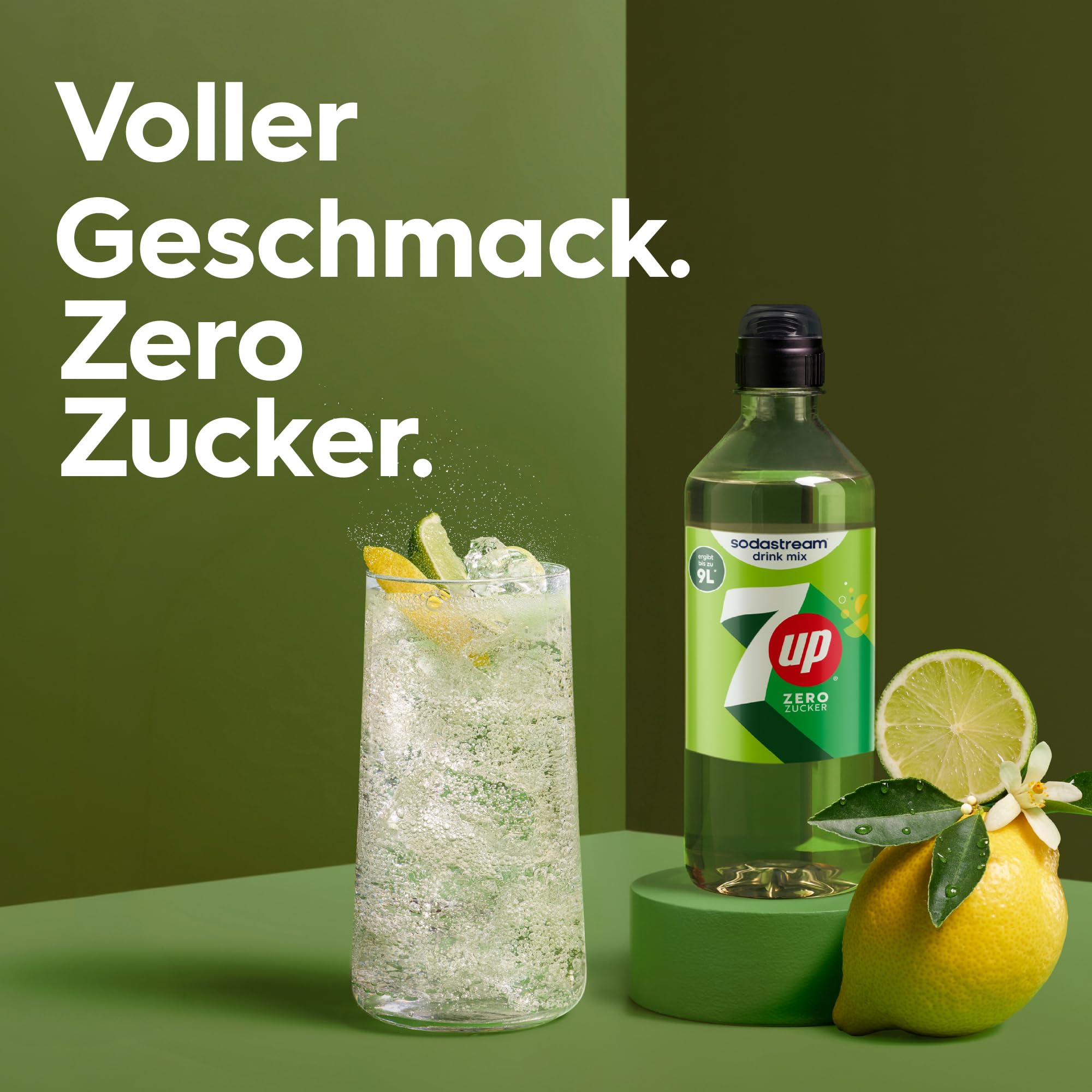 SodaStream drink mix 7UP Zero Zucker, 4er-Pack Zitrone-Limette Sirup für Wassersprudler, Getränkesirup zuckerfrei und koffeinfrei, 4 x 440 ml