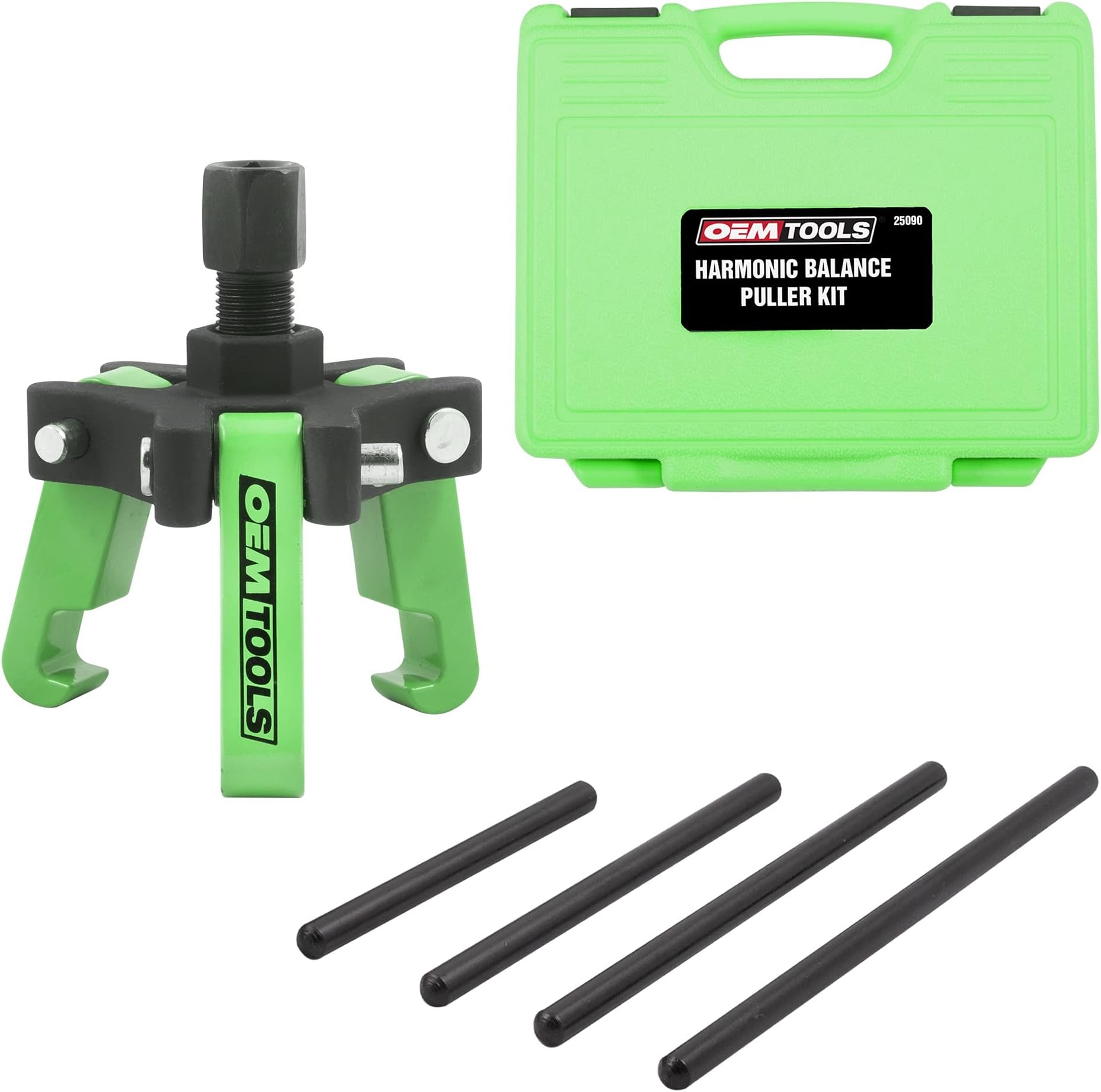 OEMTOOLS 25090 Harmonic Balancer Puller Kit, Adjustable 3-Jaw Puller Fits Most Late Model Vehicles, Forcing Screw Fits a 3/8” Square Drive, Includes 4 Forcing Rods