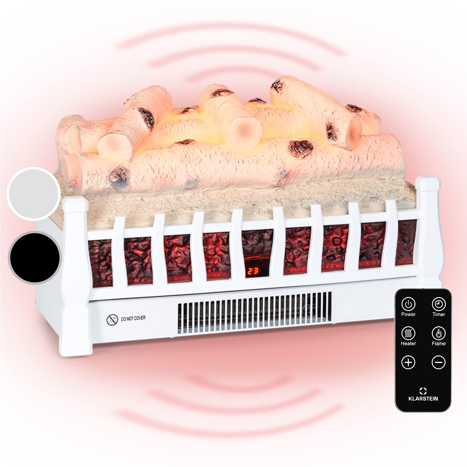 Klarstein Cheminée Electrique d'Intérieur, Chauffage Electrique de 1800W, Fausse Cheminée Decorative avec Effet Flamme en LED, Télécommande Inclus, Programmable, Minuterie, Thermostat Réglable