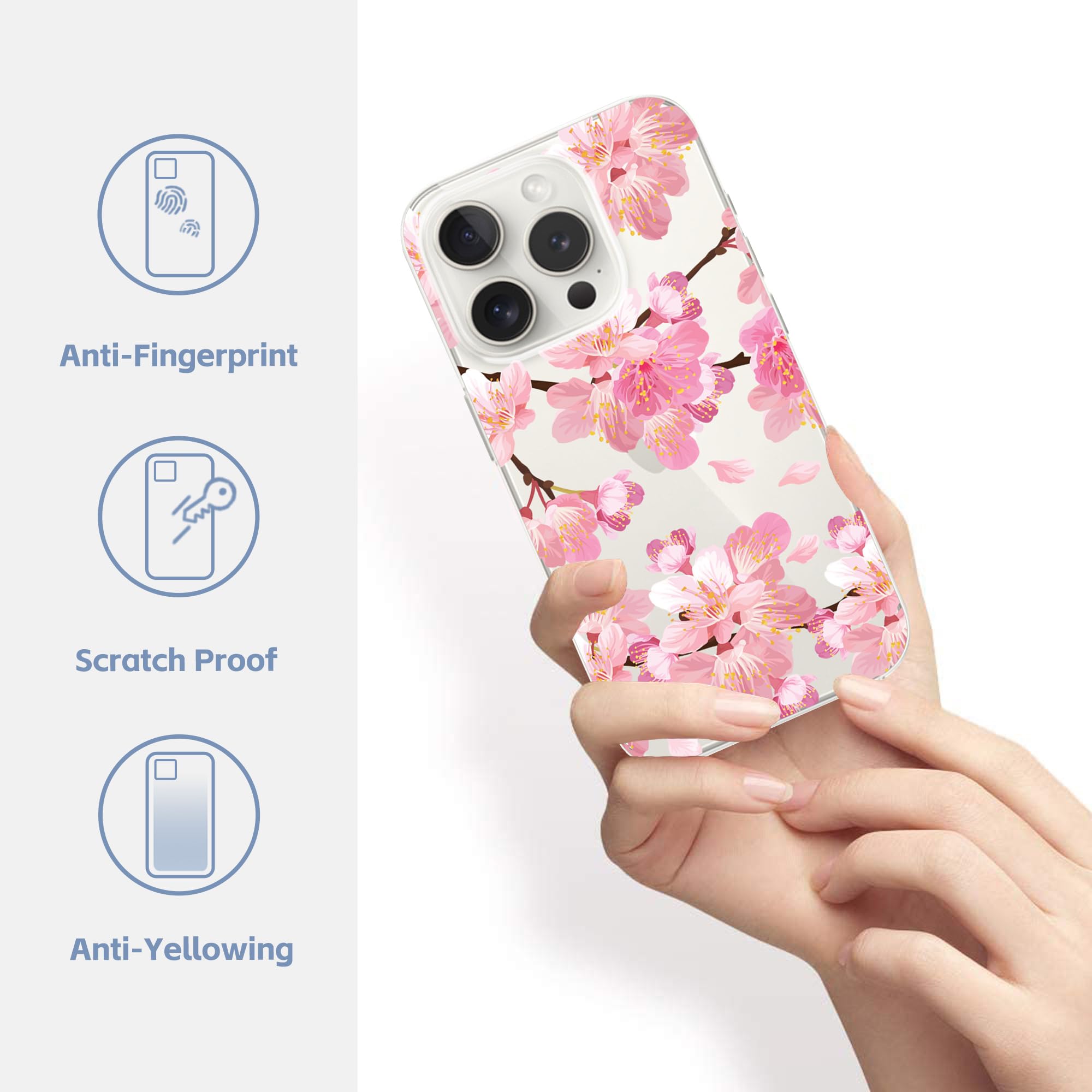 UNNKINE Magnetic Sakura Case For IPhone 16 Pro Max Compatible With MagSafe Wireless Charging Cute Cherry Blossom Design Shockproof Anti-Scratch Cover - View #4