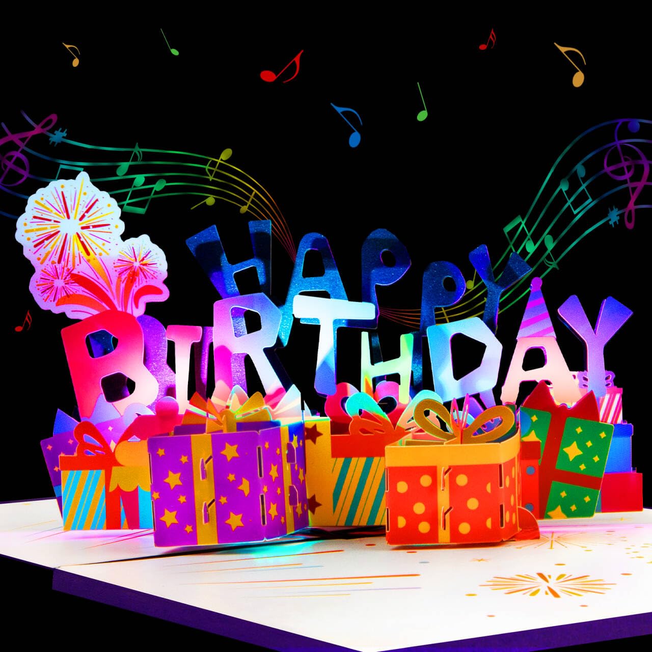 GREETING ART 3D Pop Up Birthday Cards, Light and Music Happy Birthday Card, Musical & LED Lights Birthday Cards for Women Men Kids