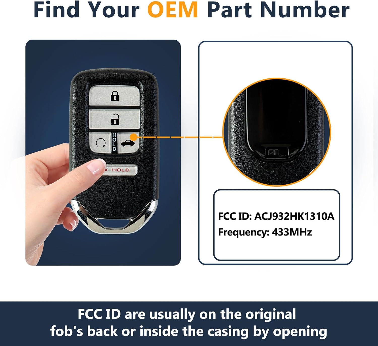 Car Key Fob Replacement Keyless Entry Remote for 2016 2017 Honda Accord 5-Button Smart Key FCC ID: ACJ932HK1310A(2 Pack)