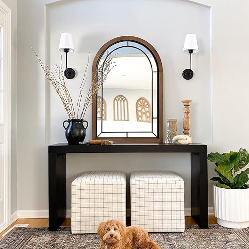 Miniatura 4 de blue page Espejo arqueado, acento de decoración de pared de granja, marco de madera rústica, espejo como ventana para tocador de baño, dormitorio,