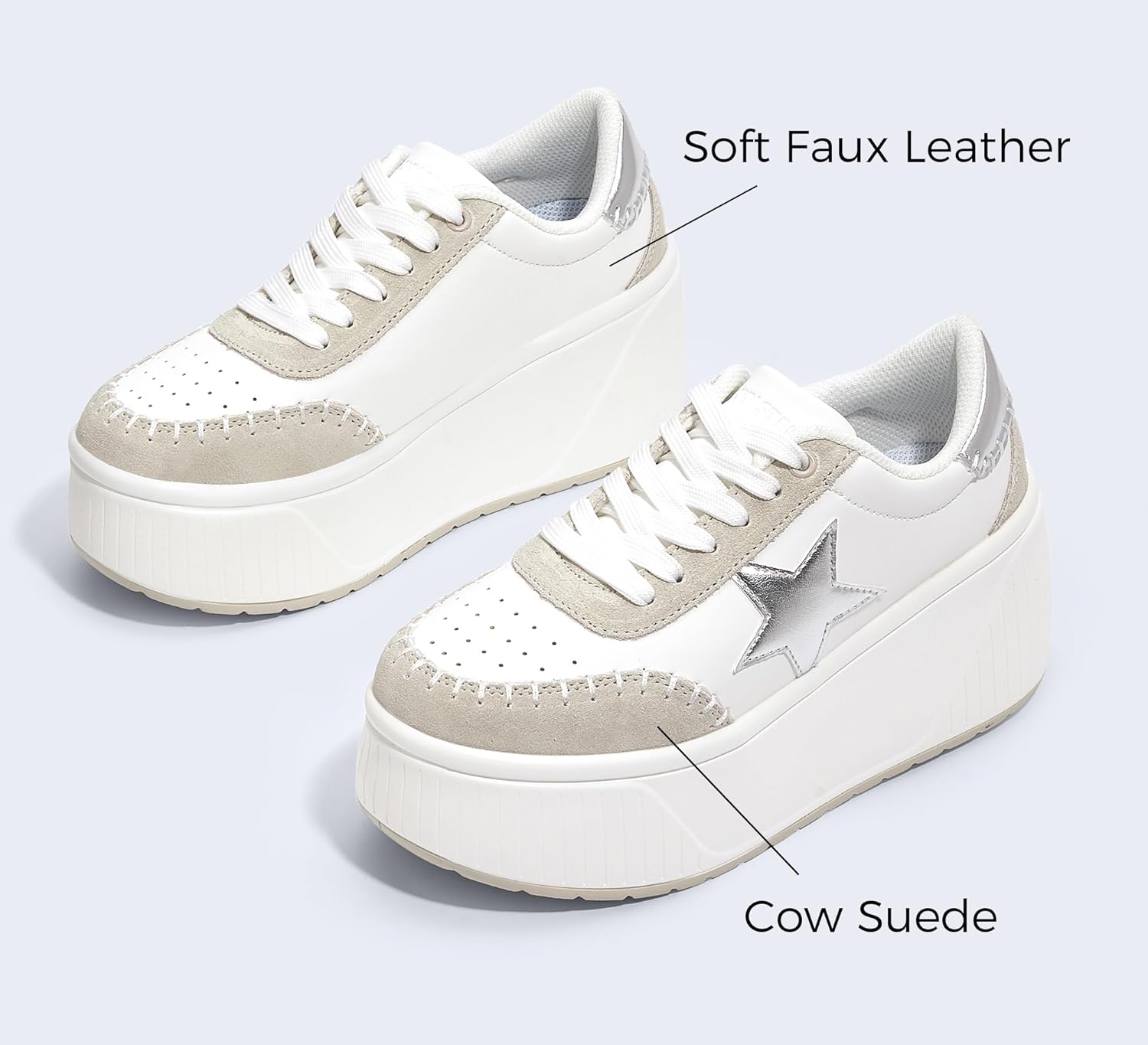 LUCKY STEP Women's Platform Chunky Sneakers Fashion Star Glitter Sparkly Wedge Walking Shoes High Heel Casual Shiny Thick Sole Footwear - Image 3