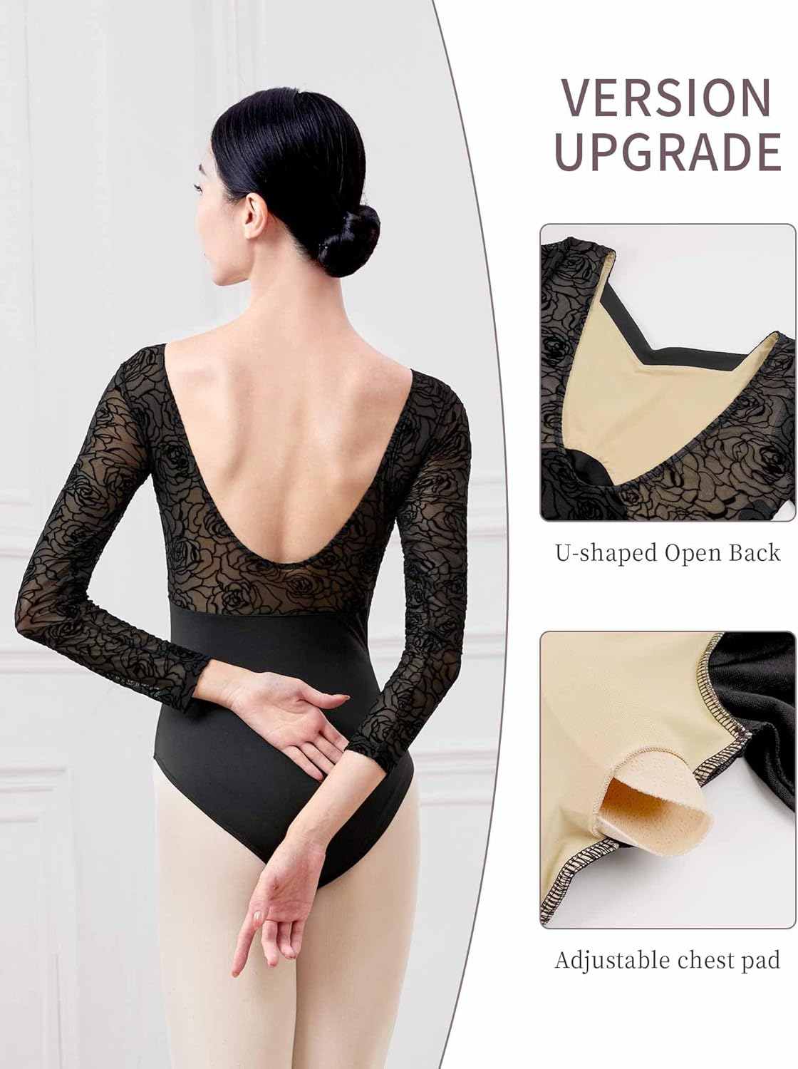 Daydance Boat Neck Ballet Leotards for Teens, Women, Lace Long Sleeve Dance Costumes - Image 2