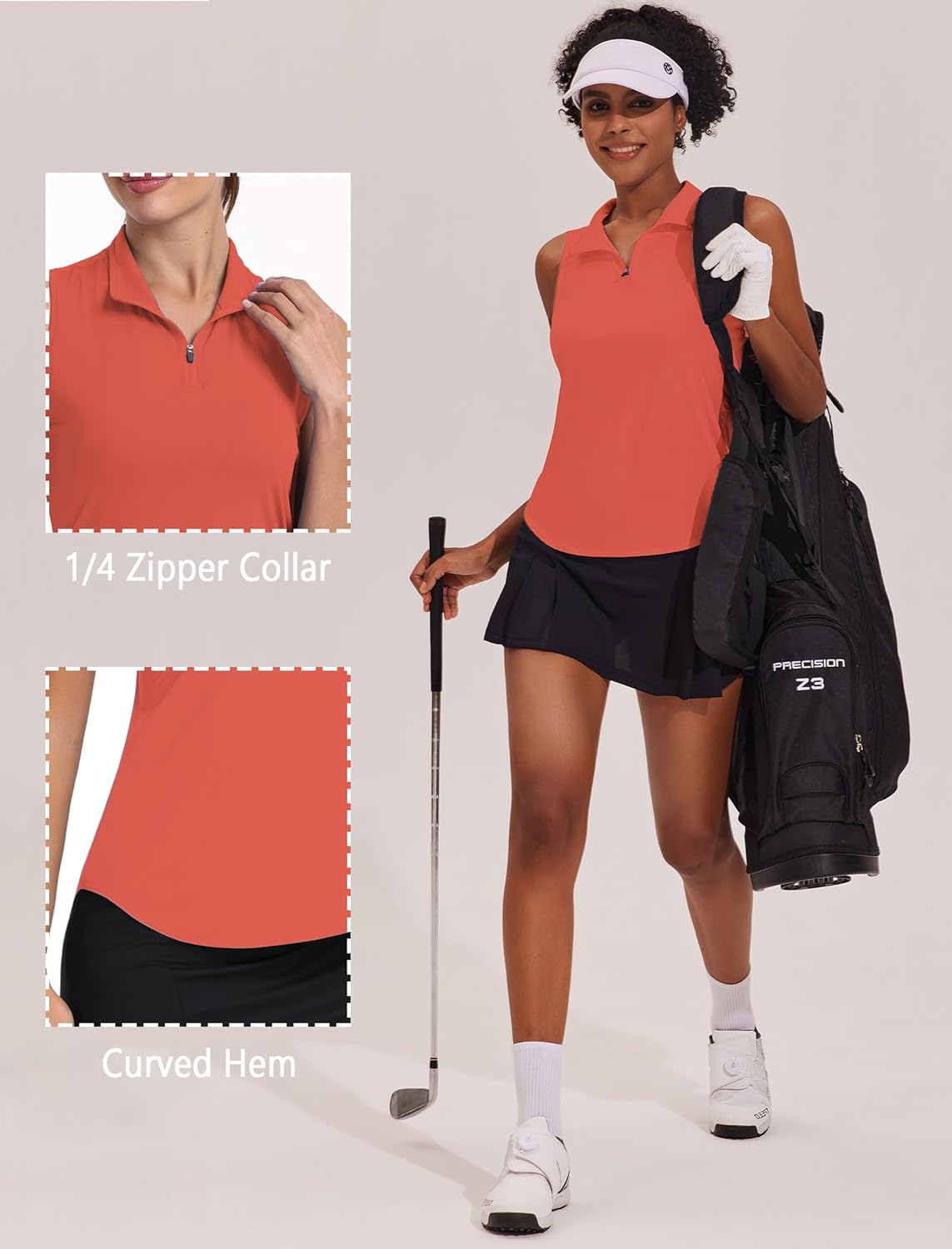 PINSPARK Women Golf Shirts Sleeveless UPF 50+ Tennis Polo Shirts 1/4 Zip with Collar Racerback Tank Tops Pickleball Shirts - Image 2