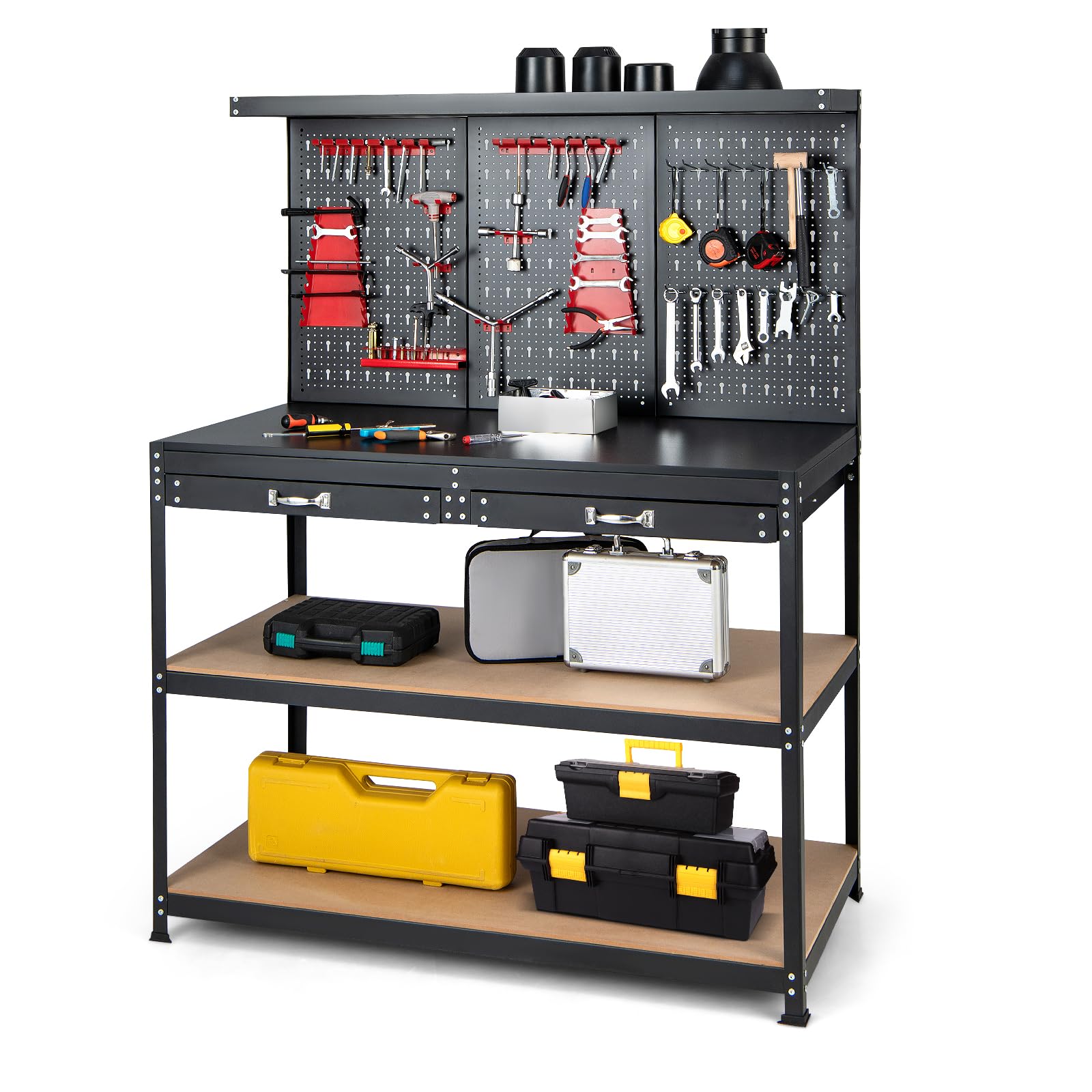 GOPLUS Banco de Trabajo con Panel Perforado, 121x61x156 cm, Organizador de Herramientas