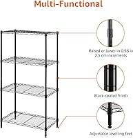 Vista 6 de Yaxa Basics Estante de almacenamiento de alambre de acero con 4 estantes, ajustable, resistente, fácil de montar, 13.4 pulgadas de profundidad x