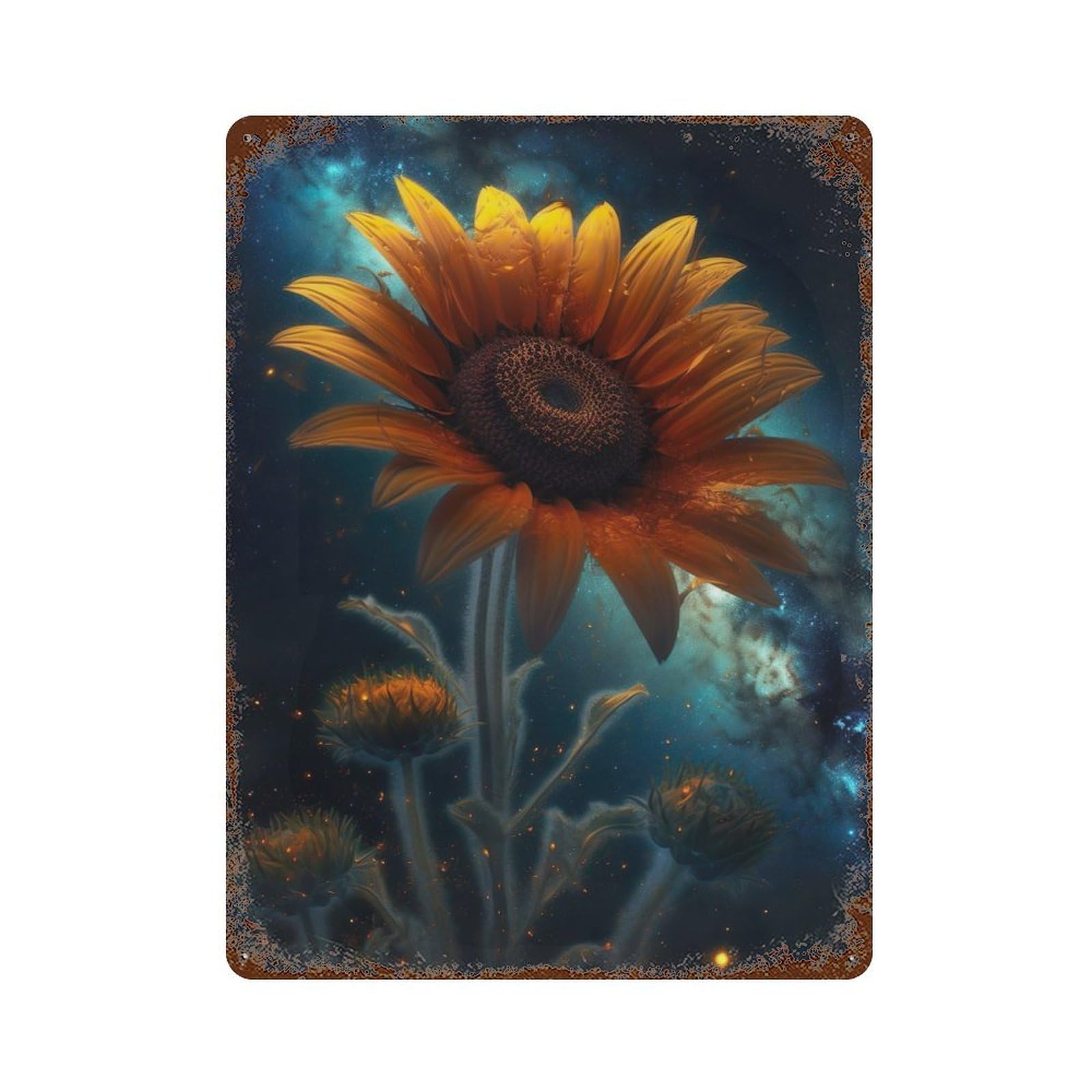 Garage Style Sunflower Milky Way Galaxy Rusty Metal Tin Sign 15.7"x11.8", Farmhouse Wall Decor for Bar And Workshop
