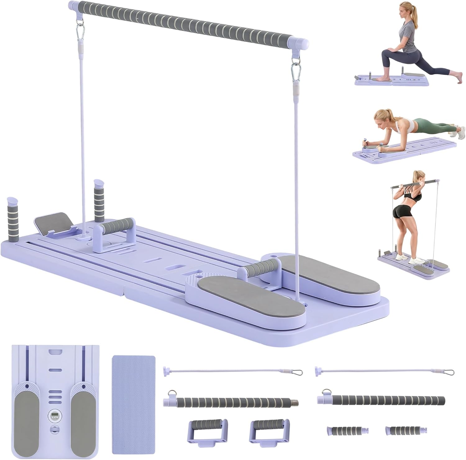 Flo Pilates Board for Home Workout, Pilates Reformer Machine, Compact Reformer with Folding Slider, Portable Core Trainer, Travel Ready, Purple