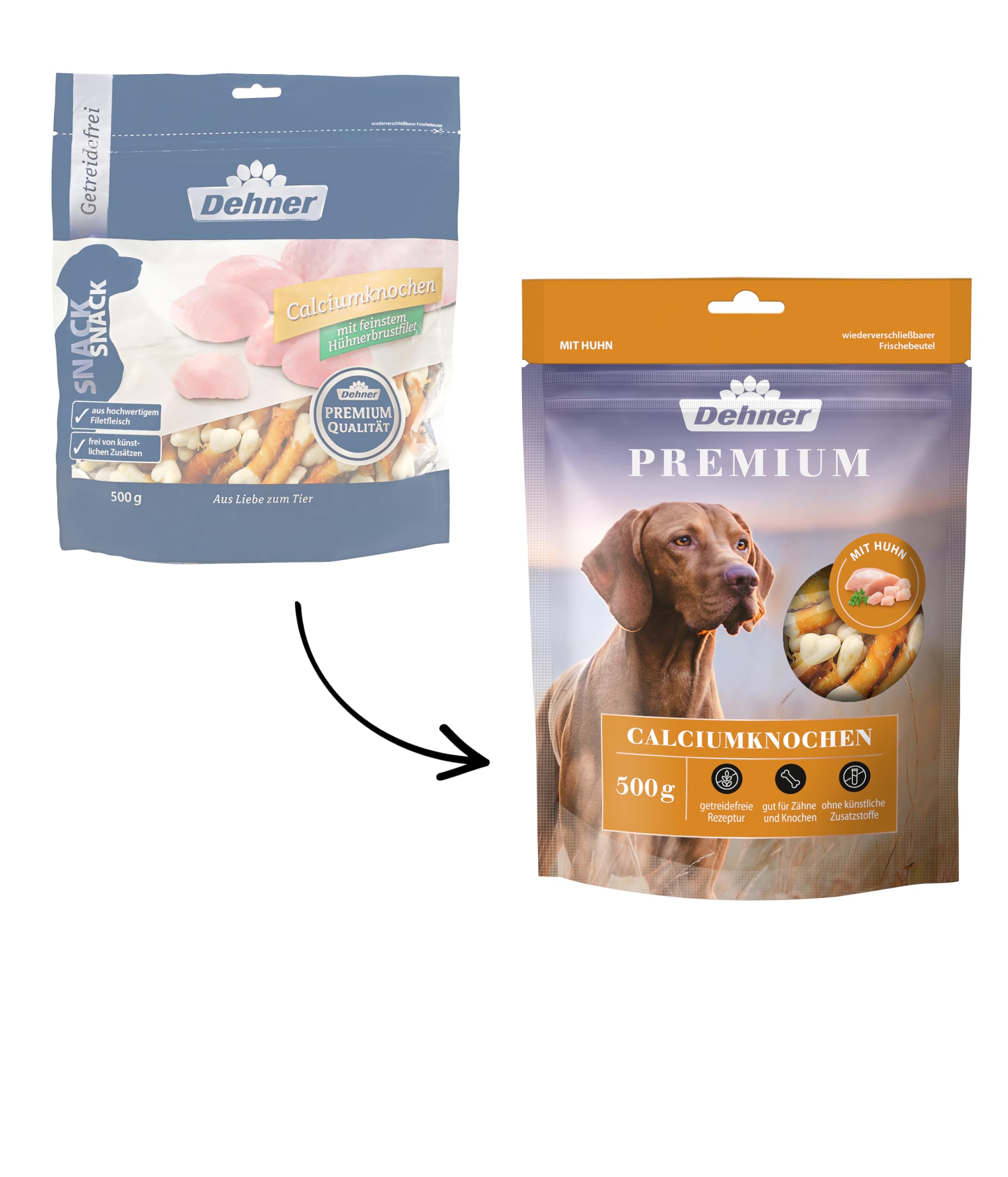 Dehner Huesos de Calcio Premium | Snack para Perros Grandes y pequeños | Golosina con Filete de pechuga de Pollo | Aperitivo para Perros recompensa con Calcio | sin Cereales |