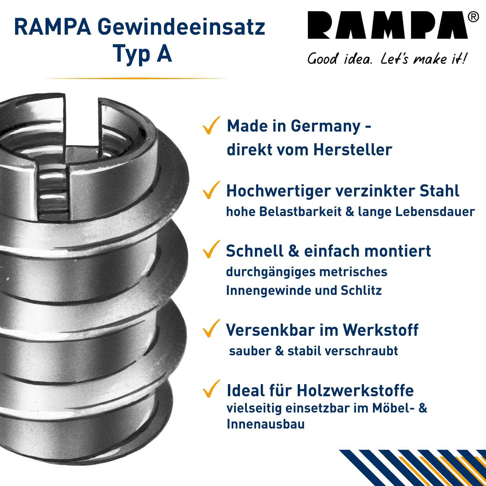 RAMPA Gewindemuffe Typ A, M16 x 30 mm, Stahl verzinkt, 10 Stück
