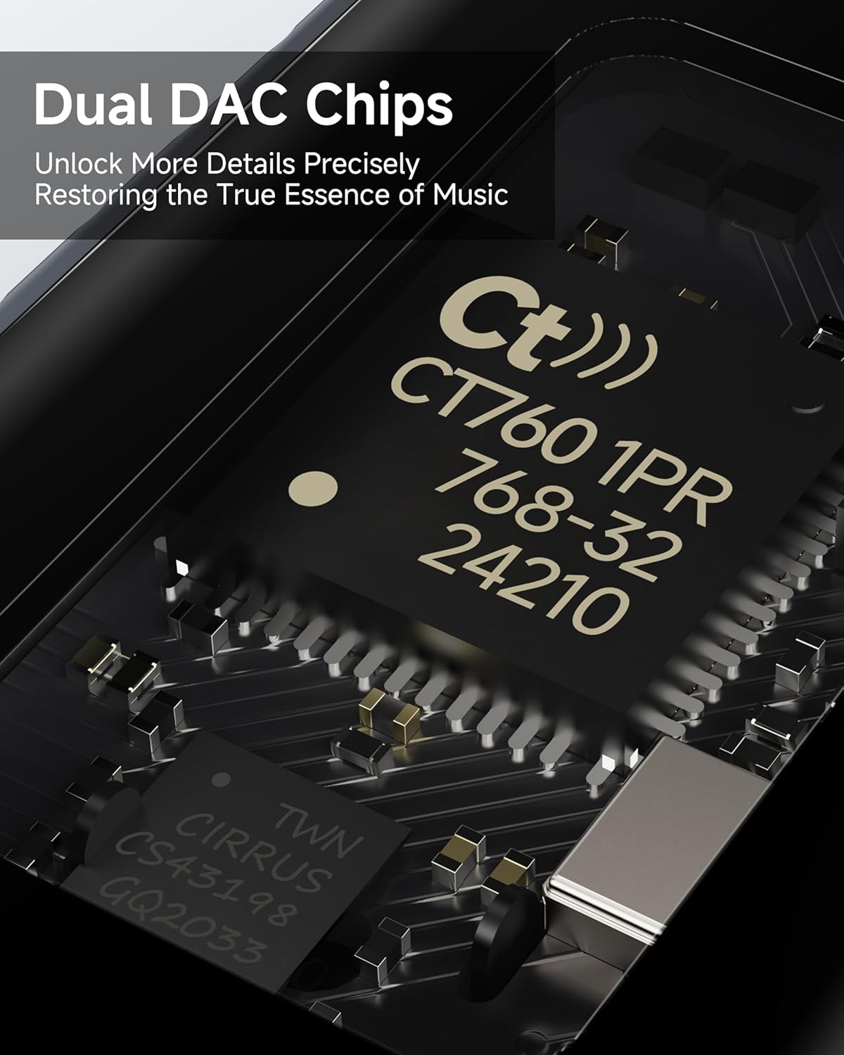 USB C DAC Headphone Amplifier, Portable 3.5mm Audio Adapter Dongle, Hi-Res 32bit/768kHz PCM/DSD256 Support for Android Smartphones, Laptops, PCs, Music Players & Other USB-C Devices - Image 2