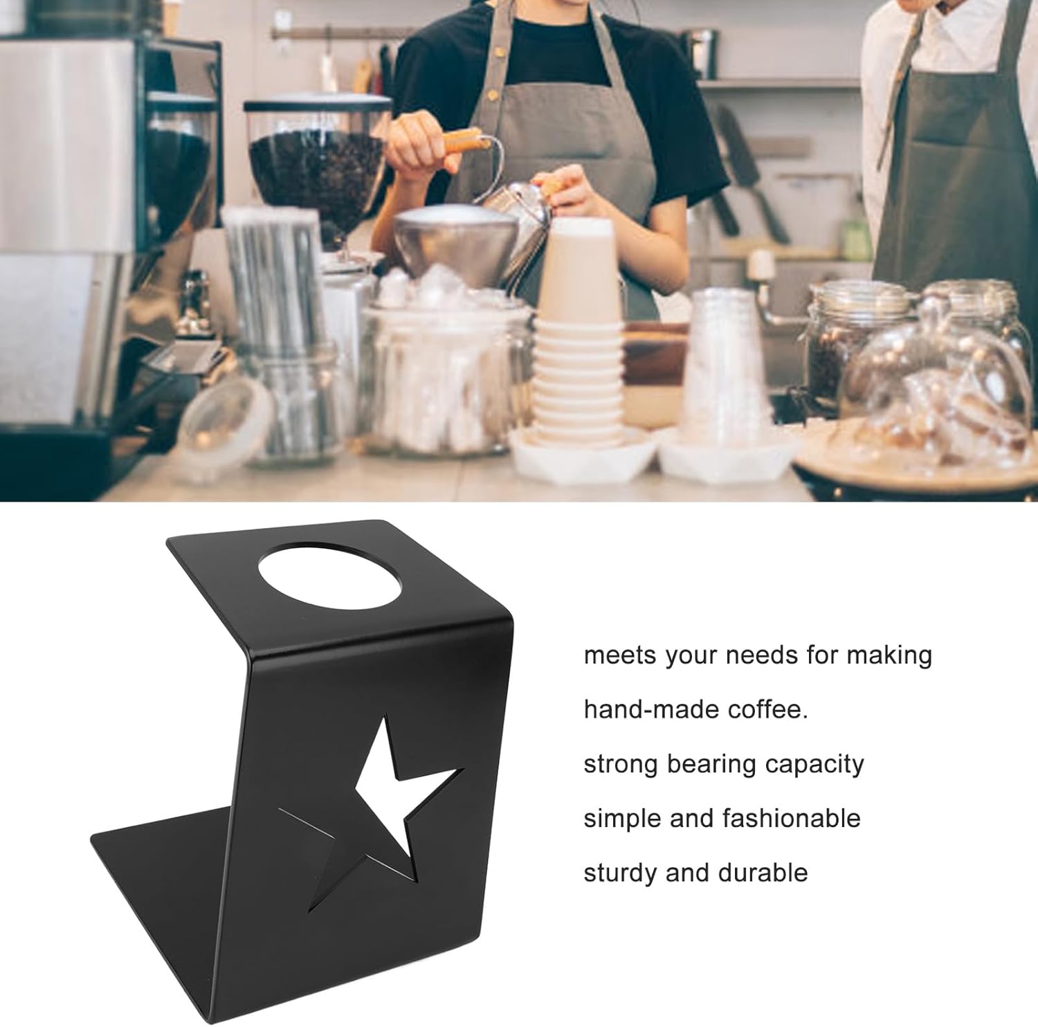 Coffee Dripper Stand, Iron Construction Pour Over Coffee Stand, Metal Dripper with Reusable Filter Holder for Shops Cafes Office Home Bar (Black)