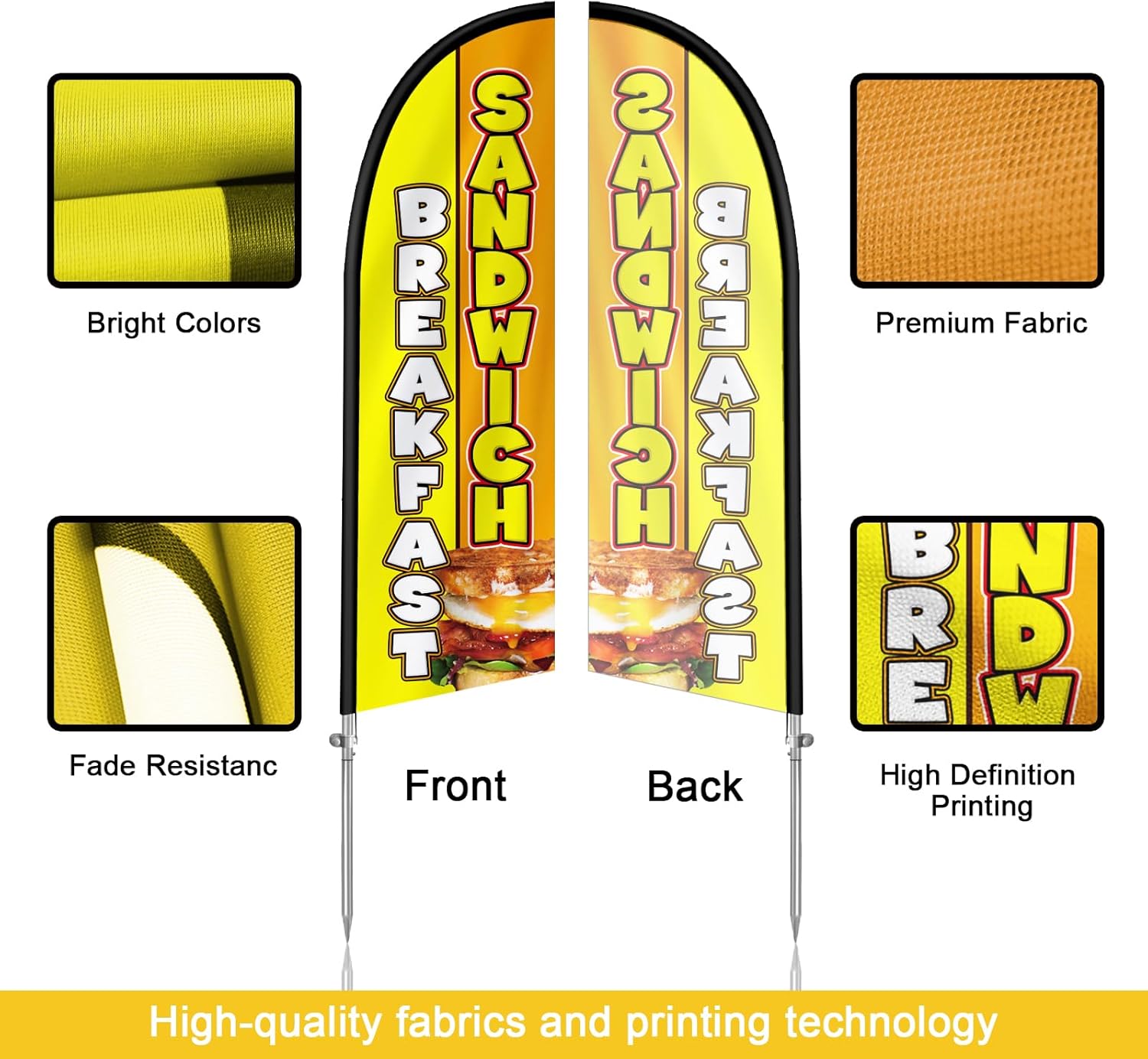 Breakfast Sandwiches Flag for Business, 8FT Feather Flag Banner, Polyester Advertising Swooper Flag with Aluminium Alloy Flag Pole Kit, Stainless Steel, Ground Spike, Portable Bag - Image 3