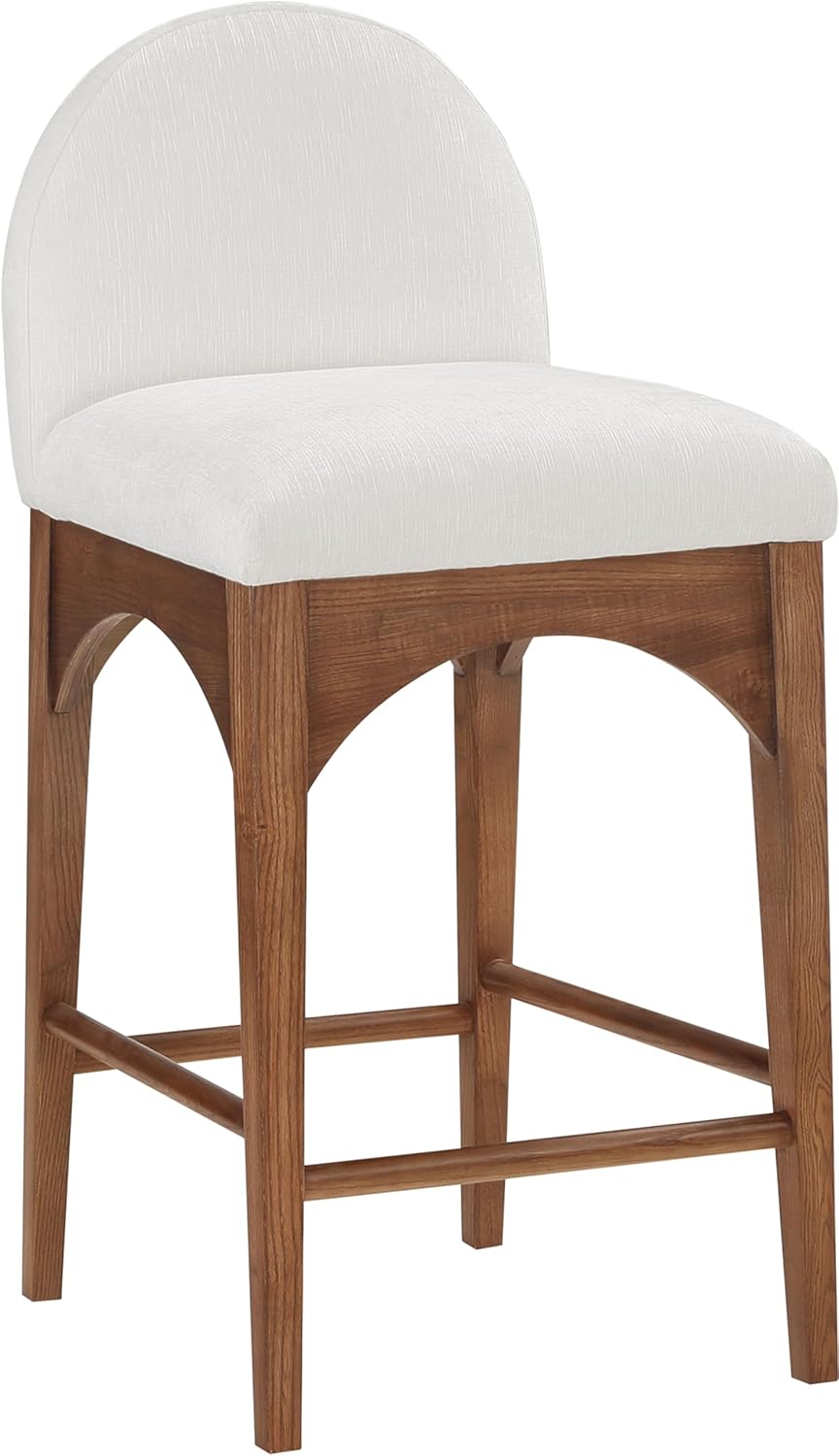 Meridian Furniture 393Cream-C Waldorf Collection Art Deco Stool with Soft Cream Chenille Fabric, Solid Ash Wood, Walnut Brown Finish, Counter Height Stool, 18" W x 20" D x 37" H, Cream
