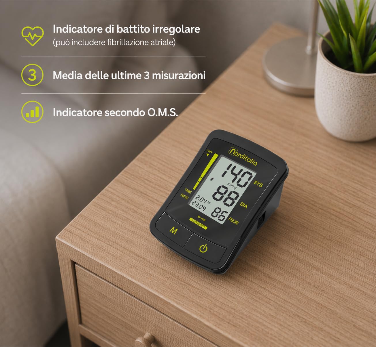 NORDITALIA, Medidor de presión de brazo, pantalla LCD, pilas incluidas