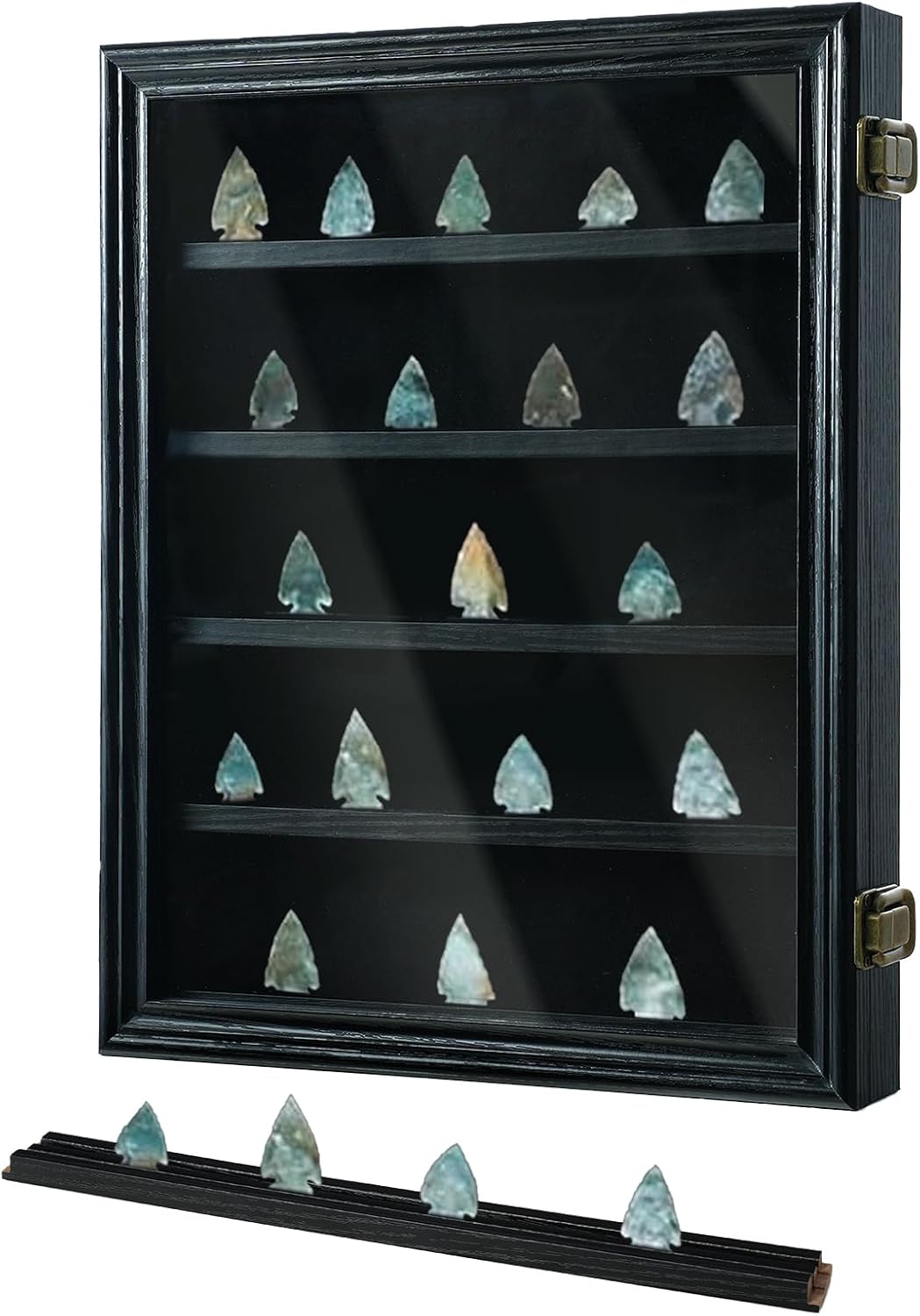 ASmileIndeep Arrowhead Display Case Holder, Lockable Native American Arrow Head Display Frame Box Cabinet Rack with HD Tempered Glass and Removable Shelves for Arrowheads Collection, Rustic Brown