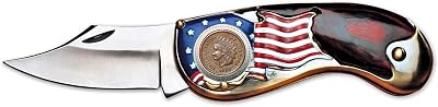 American Flag Coin Pocket Knife with Civil War Indian Head Penny| 3-inch Stainless Steel Blade | Genuine United States Coin | Collectible | Certificate of Authenticity