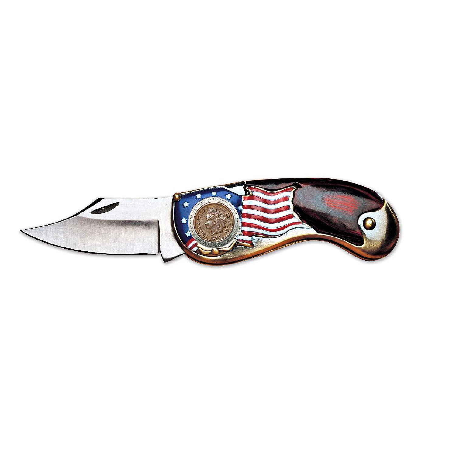 American Flag Coin Pocket Knife with Civil War Indian Head Penny| 3-inch Stainless Steel Blade | Genuine United States Coin | Collectible | Certificate of Authenticity