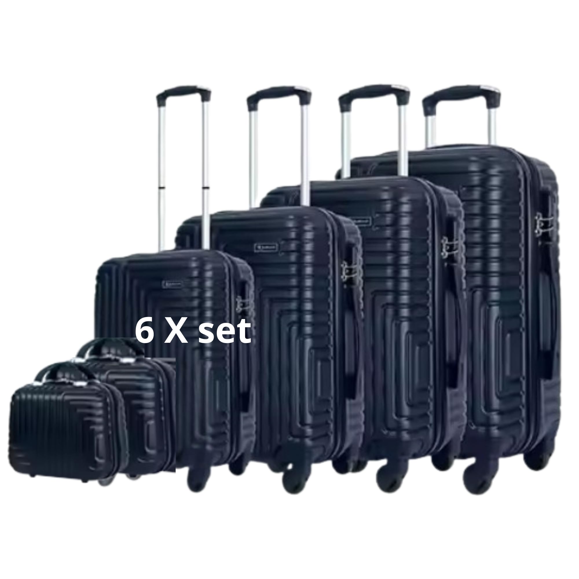 Set di 6 valigie con 4 trolley rigidi a ruote doppie + 2 beauty case, antigraffio antiurto lacci interni tasche con zip valigie da viaggio resistenti leggere da 39 a 55 cm nere eleganti