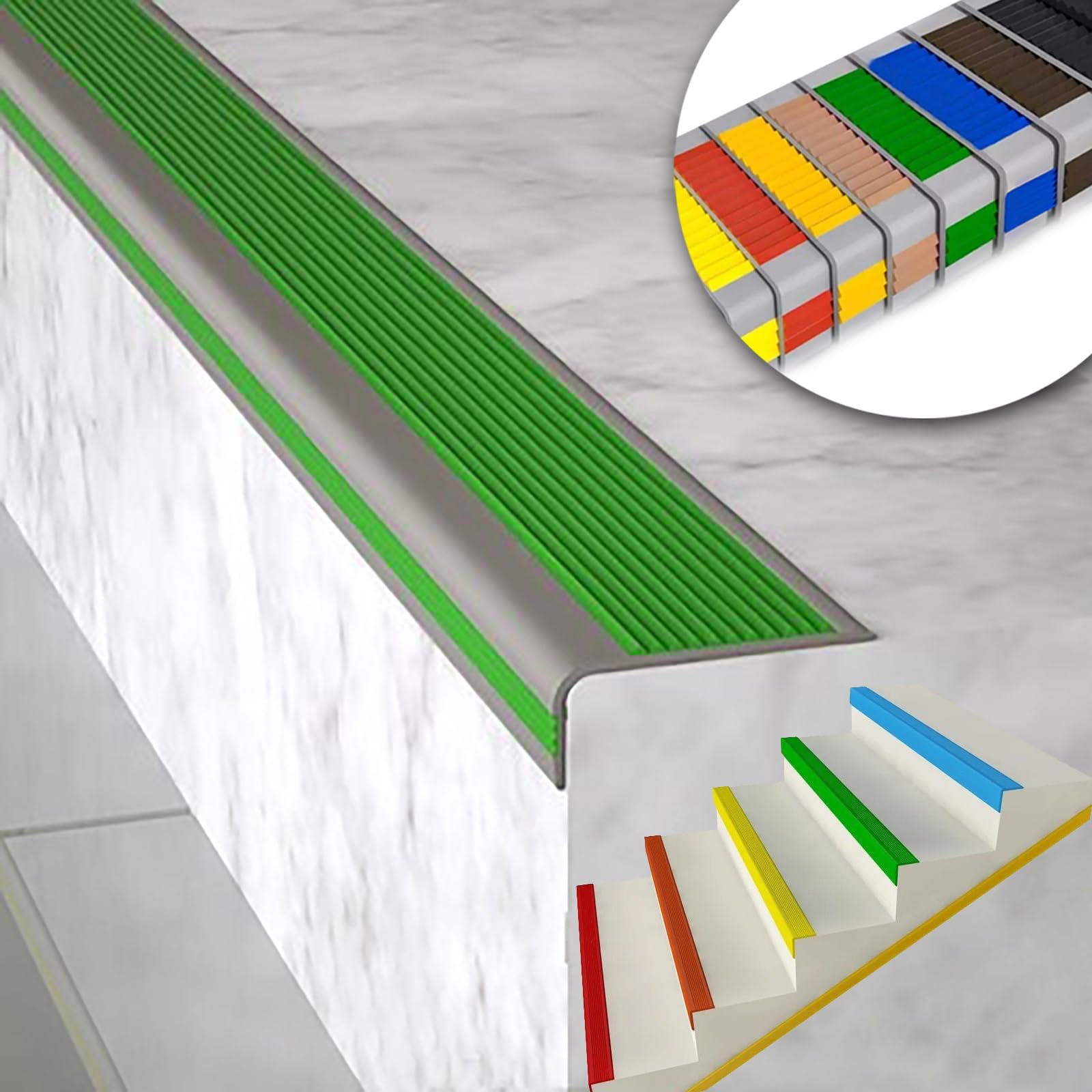 Self-Adhesive Stair Step Transition Strip,Non-Slip Step Edge Protector,Flexible Rubber Stair Edge Protector,indoor stair nosing Guard Strip,Safety Corner Edge Guard Strip,Fire retardant waterproof. (