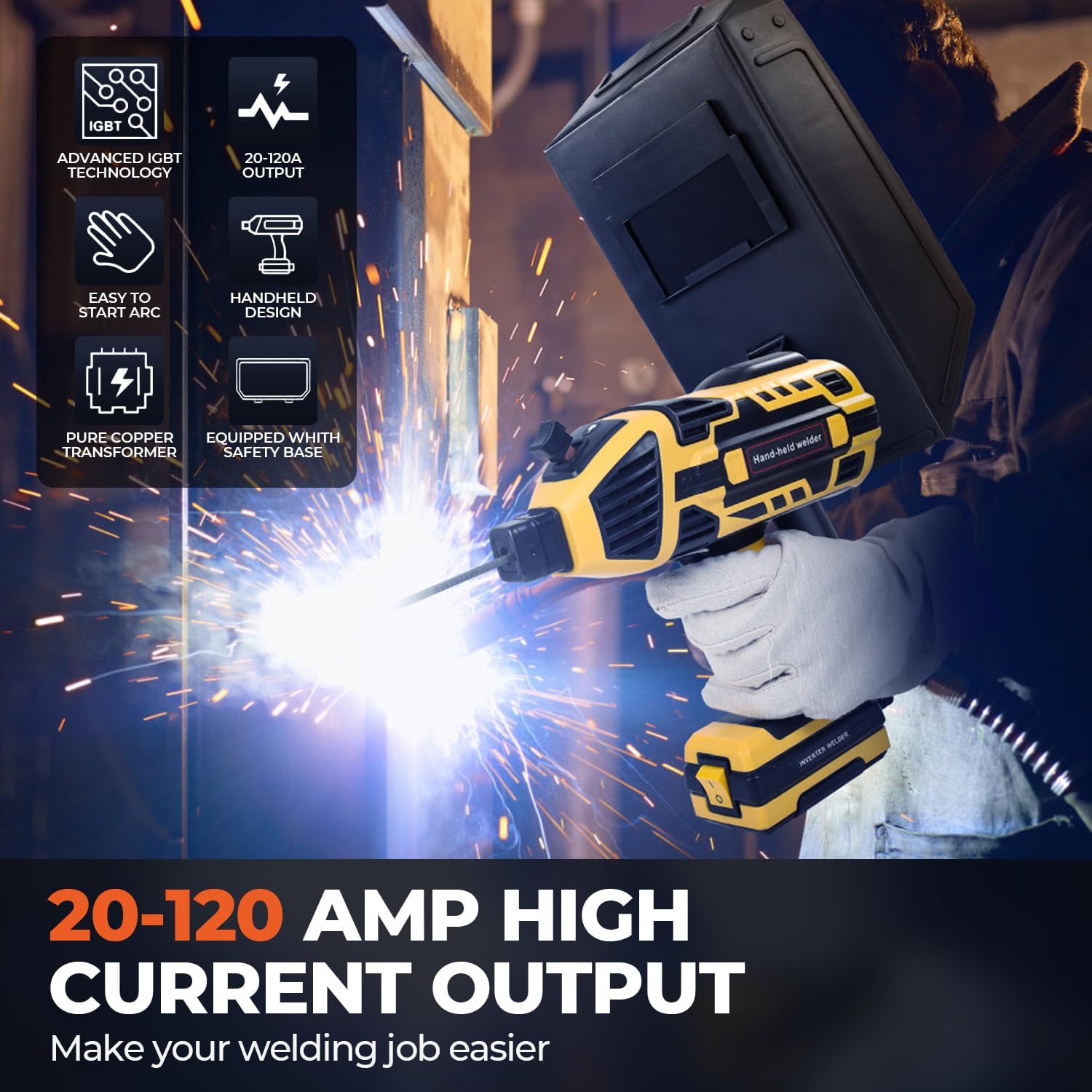 Portable Welding Machine, 110V IGBT Inverter Handheld Welding Machine with 6 Variable Current Adjustment, 20-120Amp Welding Output Handheld ARC Welder for 1/16"-1/8" Welding Rods