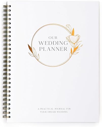 UNITED ESELL Elegante planificador de bodas en relieve de lámina de cobre real, libro de planificación de bodas y organizador para novia, tabla de