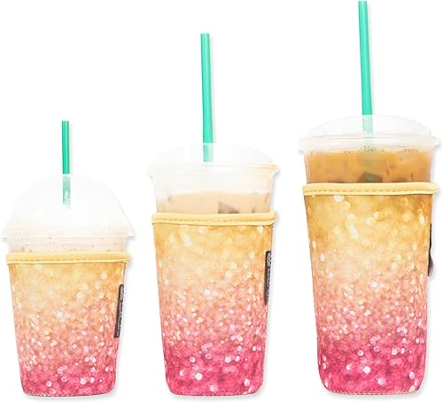 Baxendale - Fundas de café helado para bebidas frías, paquete de 3 fundas reutilizables de neopreno para taza de café helado para bebidas frías,