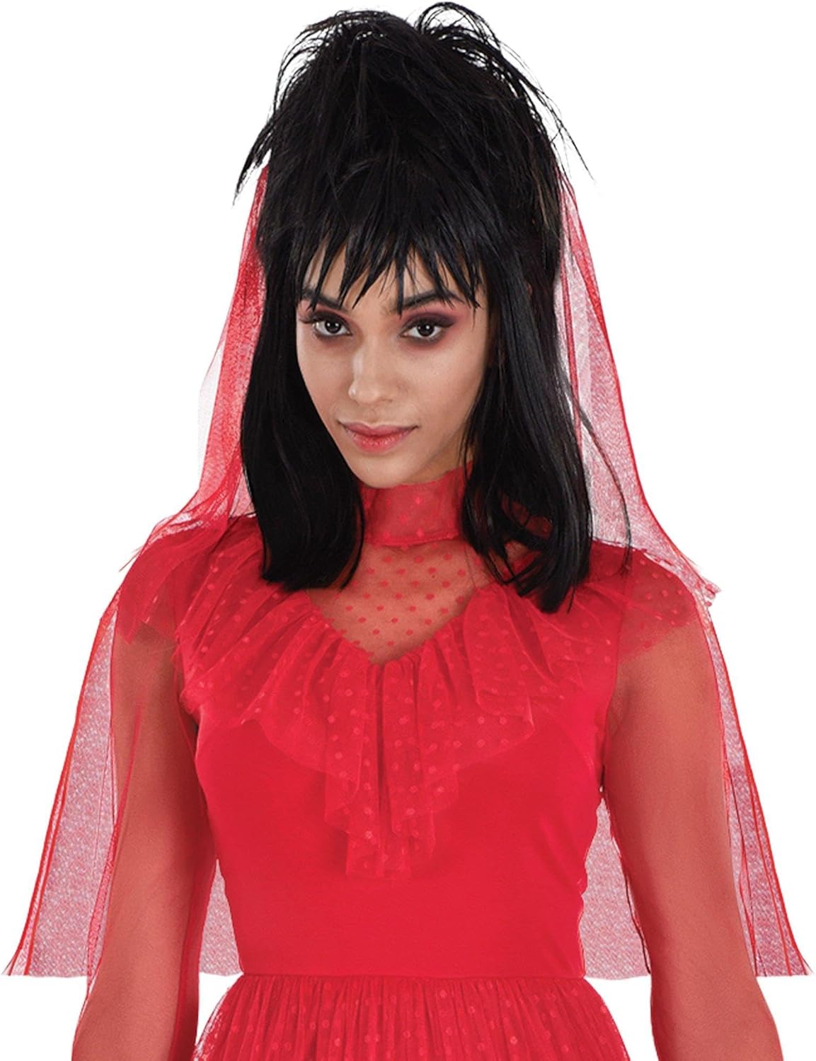 Party City Lydia Red Wedding Dress Costume for Women - Beetlejuice Costume Includes Dress, Pair of Gloves, & Veil - Costumes for Halloween, Birthday Parties, & Themed Events