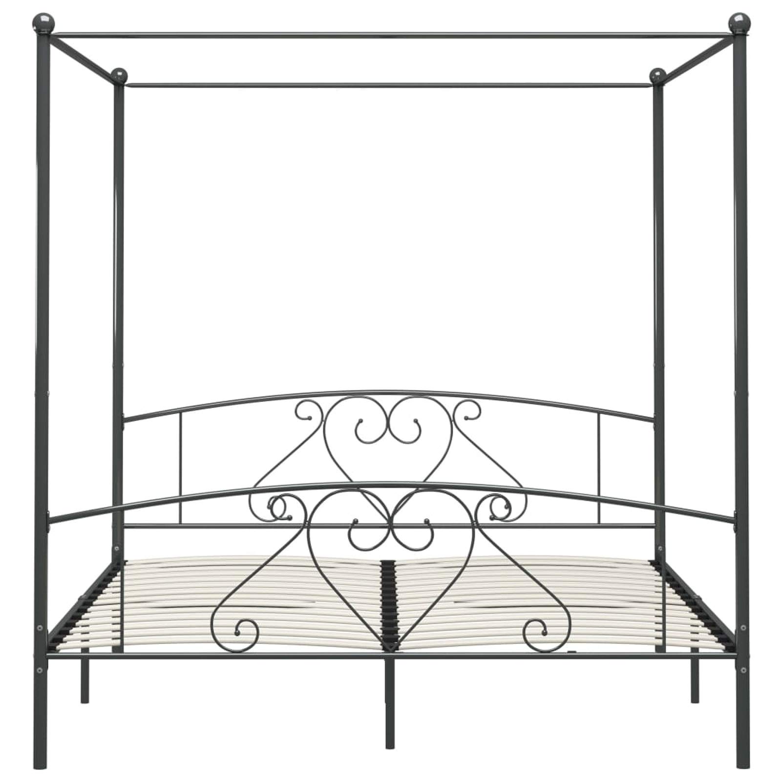 Homgoday Letto a Baldacchino Grigio in Metallo 180x200 cm, Zanzariera Letto, Matrimoniale Struttura Letto, Letto Giroletto Telaio, Letto in Metallo, Letto con Doghe per Soggiorno Camere da Letto