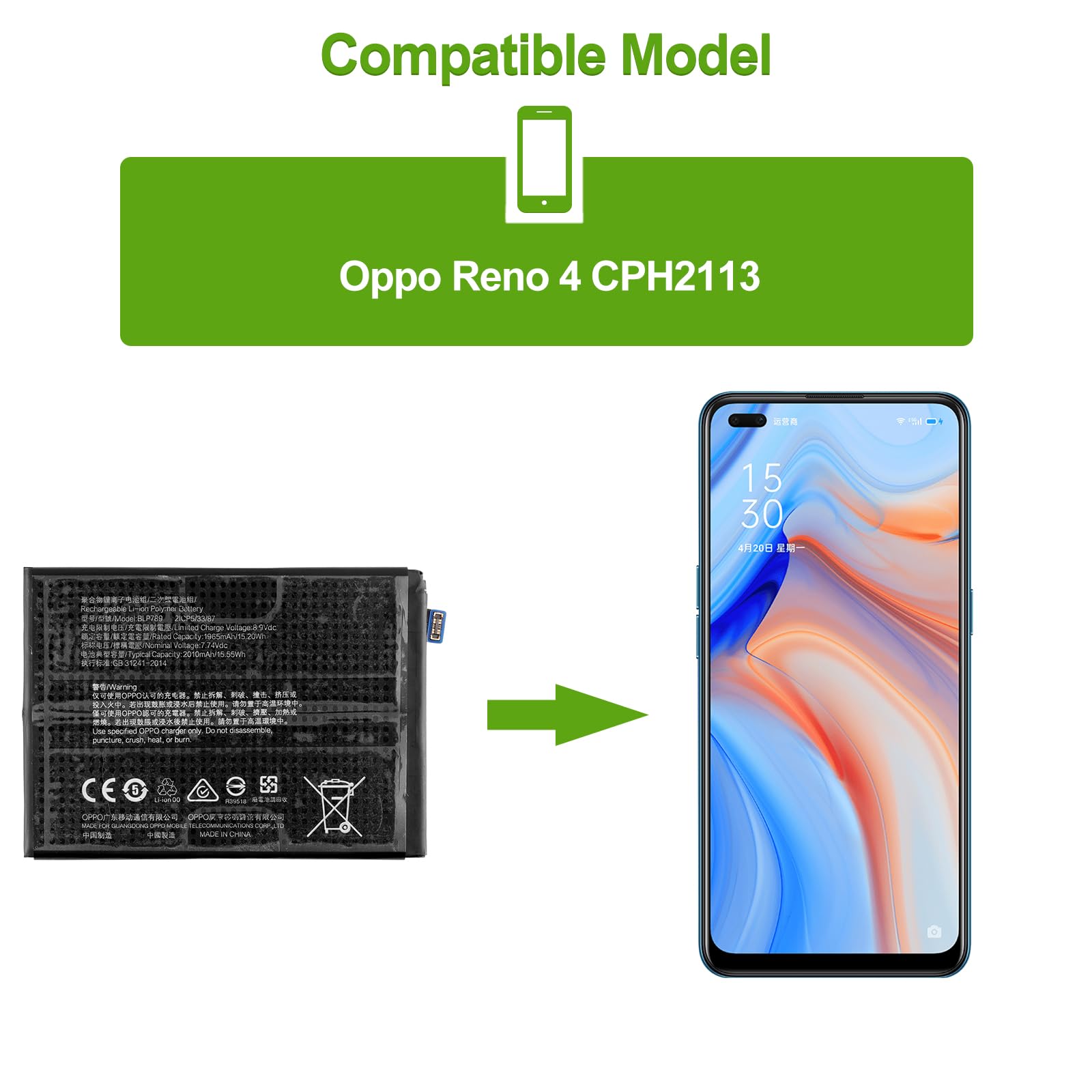 Batteria Interna BLPA21 Compatibile Per Oppo A18 CPH2591 5000 mAH Batteria Interna BLPA21 Compatibile Per Oppo A18 CPH2591 5000 mAH