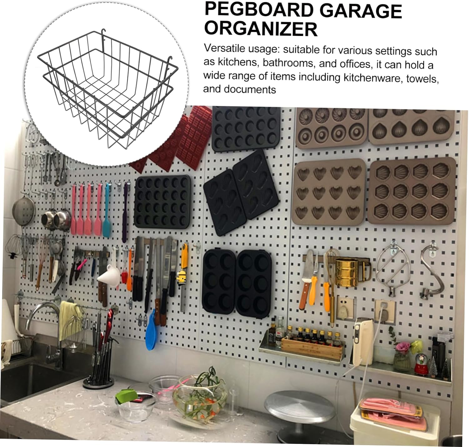 STOBAZA Garage Storage Cavity Board Storage No Punching Iron Wire Baskets Wall Mount Organizer Bins