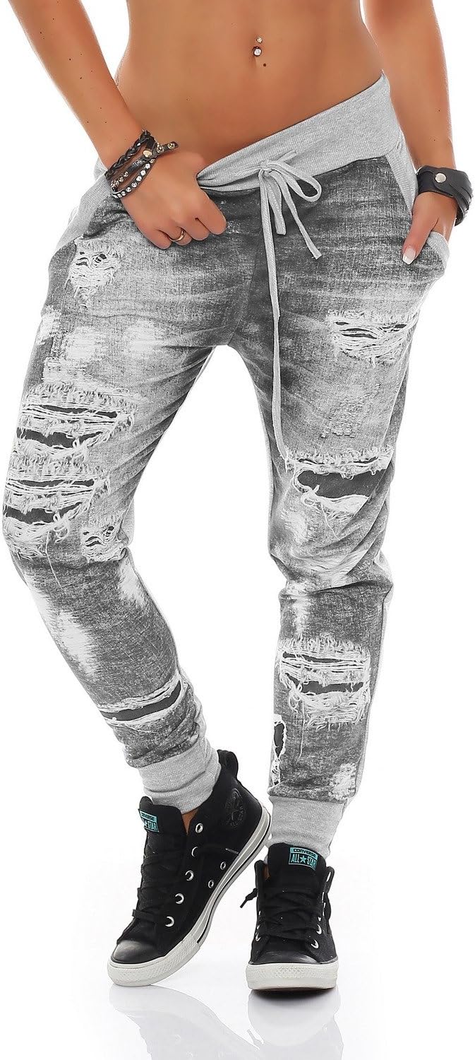 ZARMEXX Ladies Jogging trousers Jeans Print Used Look Jogging Pants Jogger Summer pants One Size