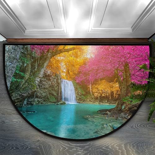 Budxapjw Tapete semicircular con cascada de selva, diseño de árboles coloridos, para entrada, entrada, absorbente, duradero, de 36 x 24 pulgadas, disponible en Yaxa Colombia