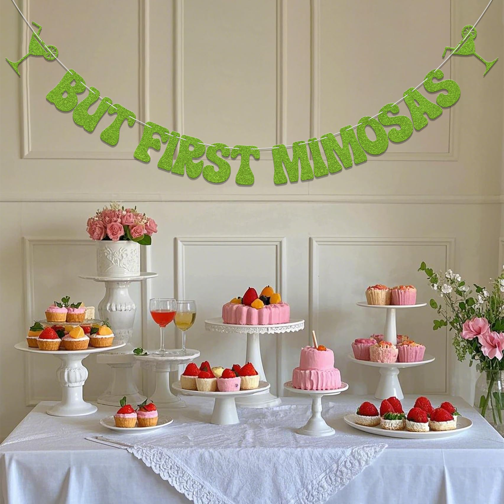 Bubbly Bar Decorations - But First Mimosas - Mimosas Bridal Shower Decoration Grass Green Glitter - Image 3