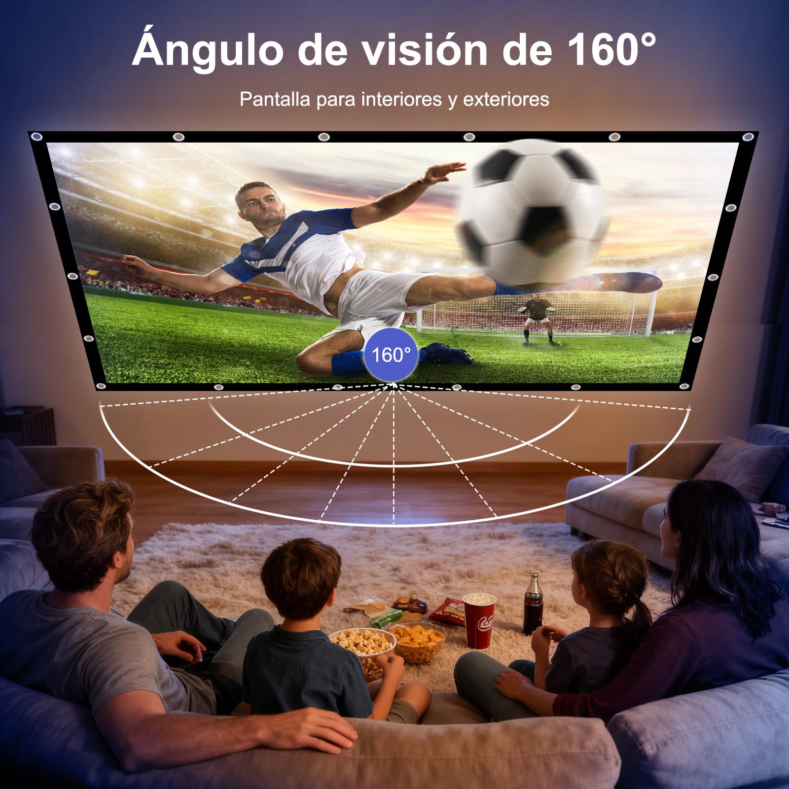 HOPFROG 100 Pulgadas Pantalla Proyector Portátil, Tela de Seda de Leche Lavable y Antiarrugas, 16:9 4K HD Doble Cara Plegable para Camping Exterior y Cine en Casa, Fácil Instalación con Ganchos