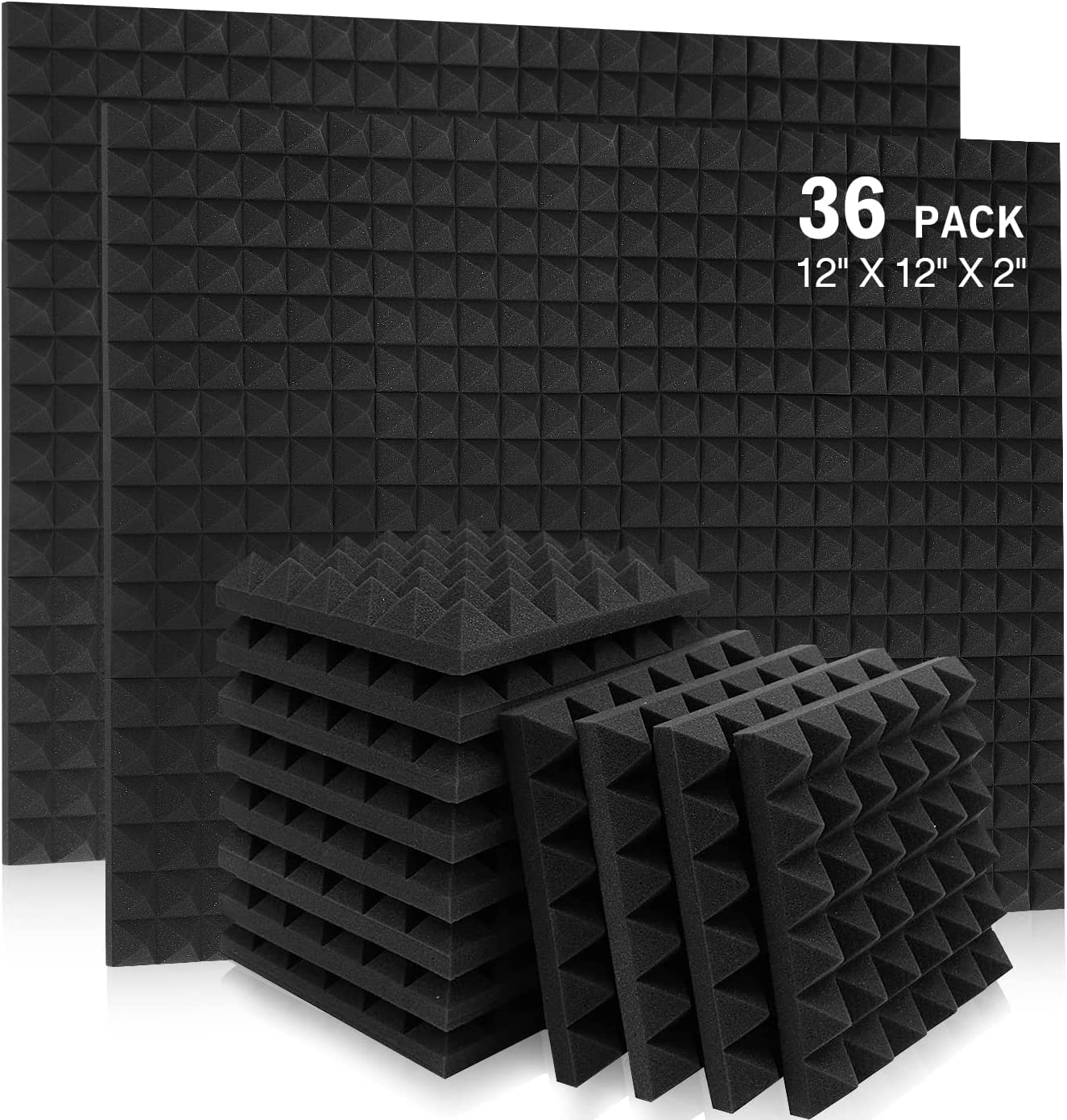 YGM Acoustic Foams® Pyramid Acoustic Panels 12″×12″×2″ Thick | 38 Density Acoustic Foams for Echo Reduction & Sound Absorption | Sound Proof Foam for Room & Studio | Charcoal Black, Set of 18 — Amazon image 16