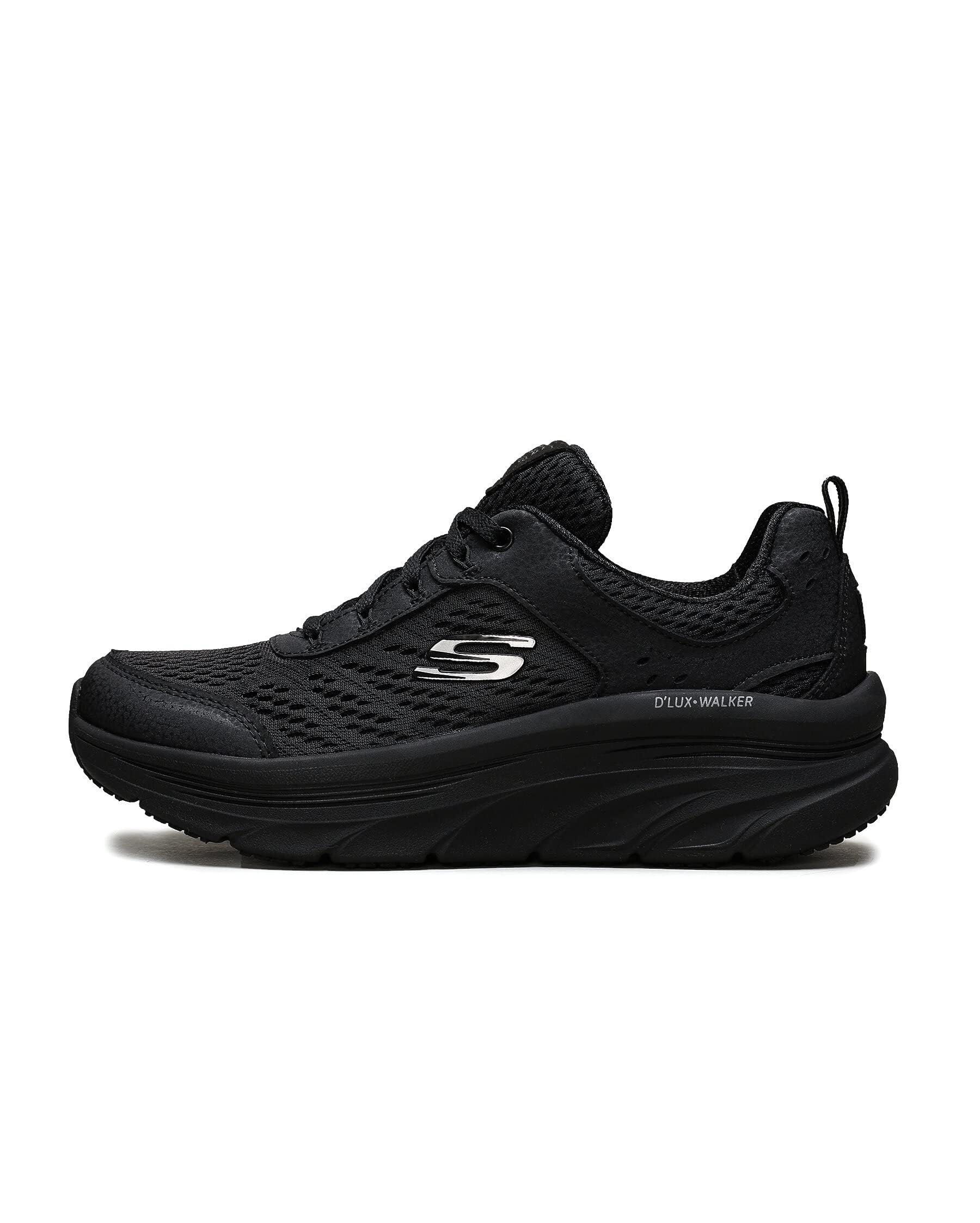 Skechers Women's D'lux Walker Infinite Motion Trainers,Black Leather Mesh Trim,2.5 UK