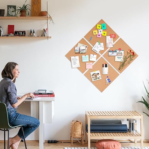 Miniatura 6 de SVOPY - Tablón cuadrado de corcho para paredes  Paquete de 4 azulejos de corcho extra gruesos de 12 x 12 pulgadas para decoración del hogar y