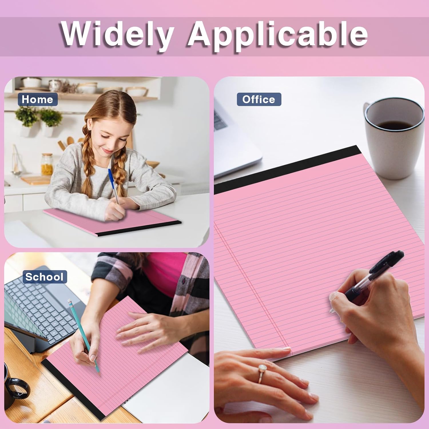 3 Pcs Legal Pads 8.5 x 11 Pink Note Pads 8.5 x 11 Notepad Total 75 Sheets, Micro Perforated Writing Pads Color Lined Paper College Ruled Pad of Paper Notebook To-Do List for School & Office Supplies - Image 7