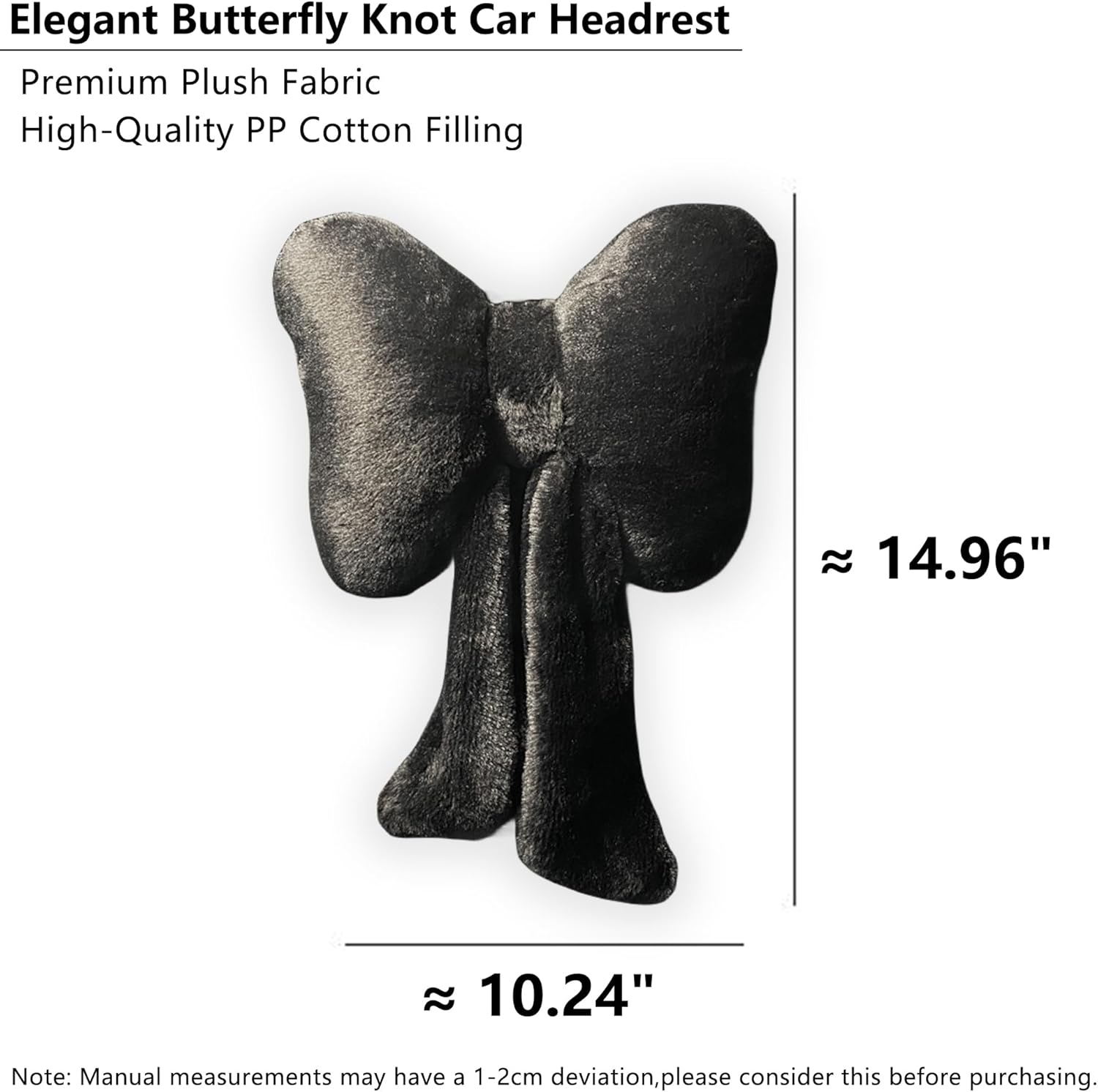 Car Neck Pillow 2PCS Plush Bowknot Car Headrest Pillow – Comfortable Neck Support for Driving Soft Touch Fabric Car Pillow Cute Interior Decor (Black) thumbnail