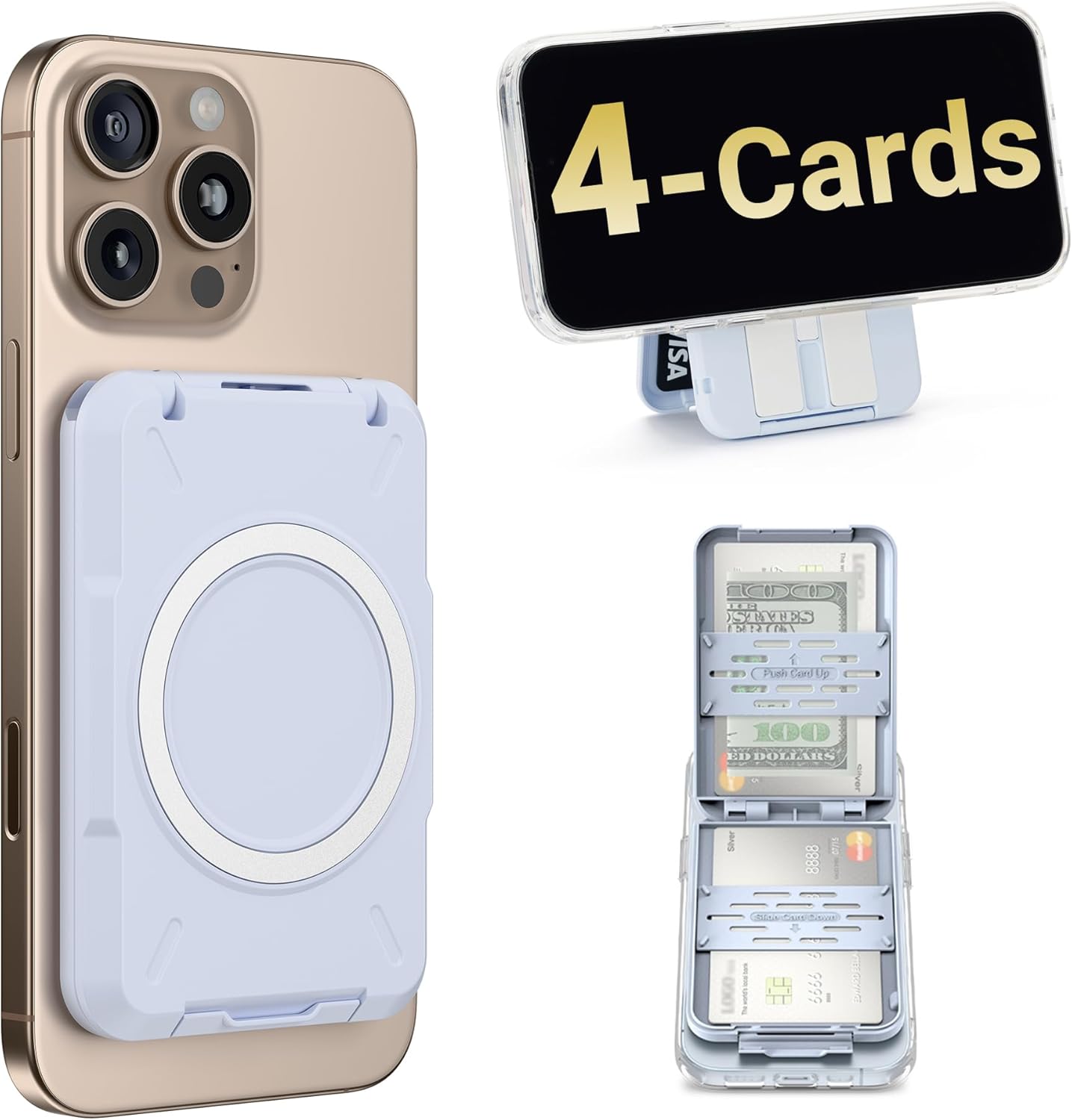 PROfezzion 2-in-1 for MagSafe Wallet Stand, RFID Blocking Magnetic Card Holder Fit 4 Cards, Heavy Duty Hardshell Wallet for iPhone 17 16 15 14 13 12 Pro Max Plus & MagSafe Case (Not for 13/12 Mini)