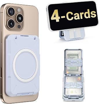 PROfezzion 2-in-1 for MagSafe Wallet Stand, RFID Blocking Magnetic Card Holder Fit 4 Cards, Heavy Duty Hardshell Wallet for iPhone 17 16 15 14 13 12 Pro Max Plus & MagSafe Case Not for 13/12 Mini