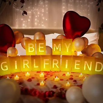 Be My Girlfriend Light Up Letters with Candles and Decorations for Romantic Occasions