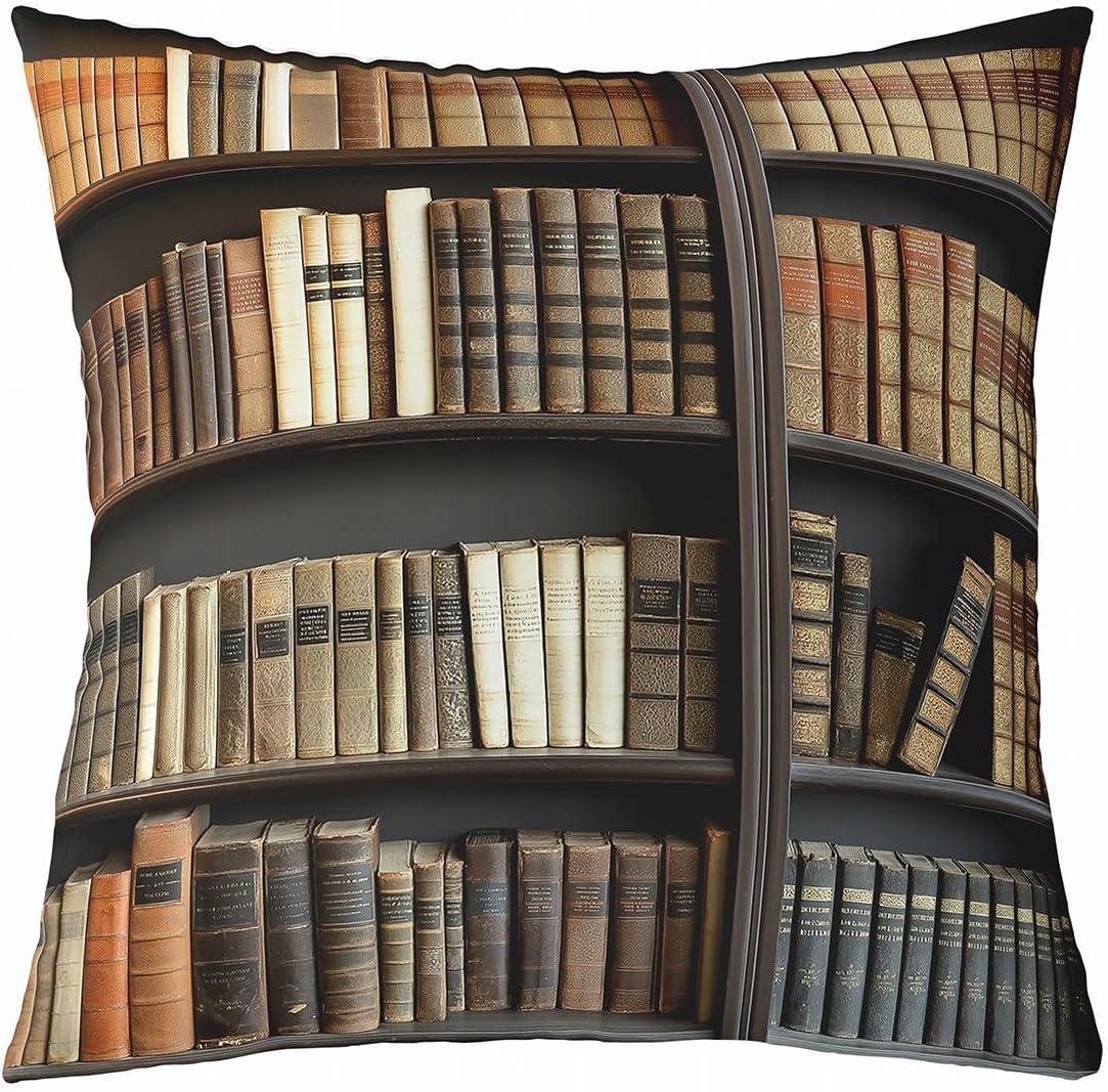 Erosebridal Vintage Bookshelves Throw Pillow Cover 24x24, Mystery Library Pillow Cover, Book Lovers Cushion Cover, Retro Library Preppy Stuff Students Decorative Pillow Cover