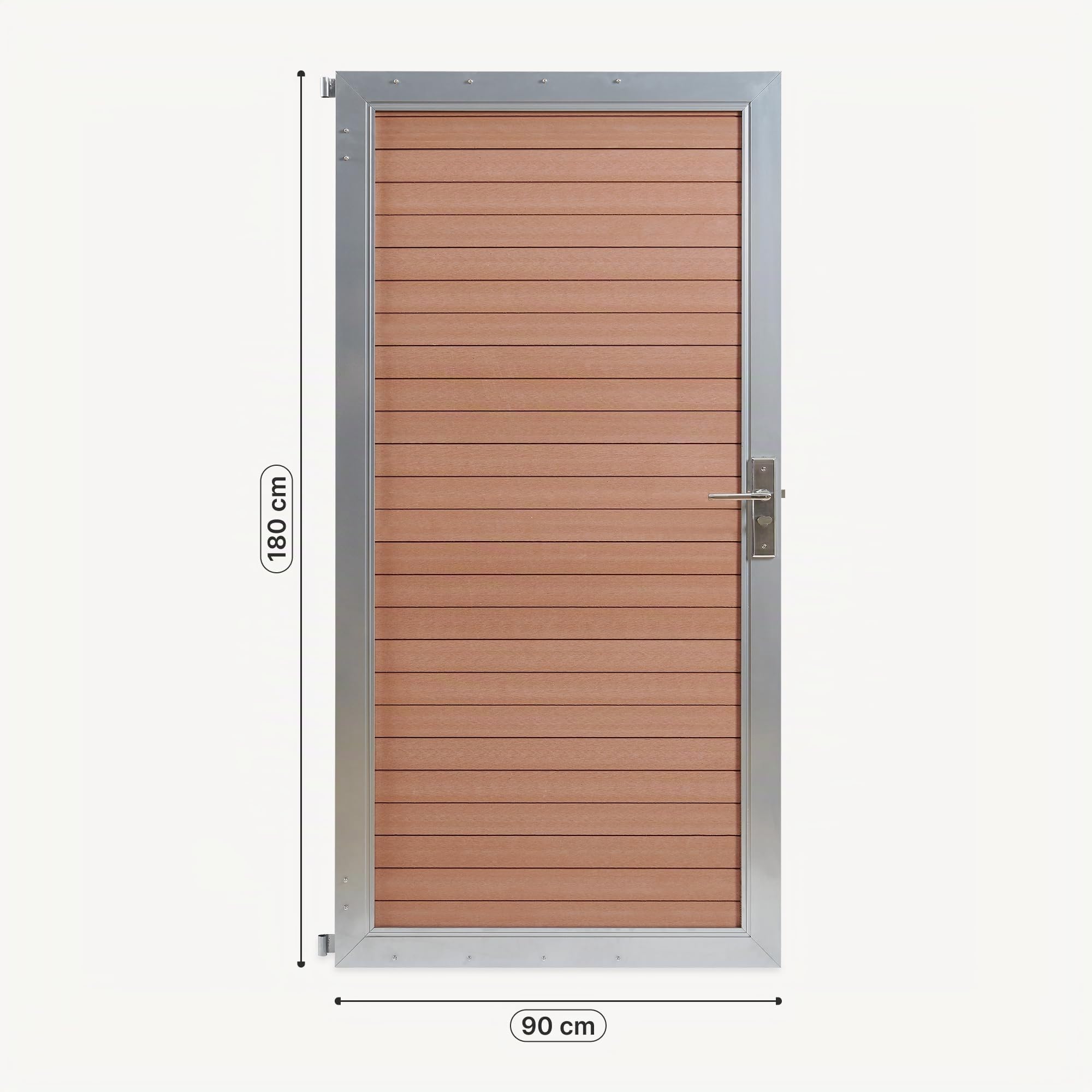 NEU.HOLZ Puerta de Jardin Segovia Resistente Puerta Exterior para Valla Exterior 90 x 180 cm con Cerradura y Llaves Marco de Aluminio y Lamas de WPC - Marrón