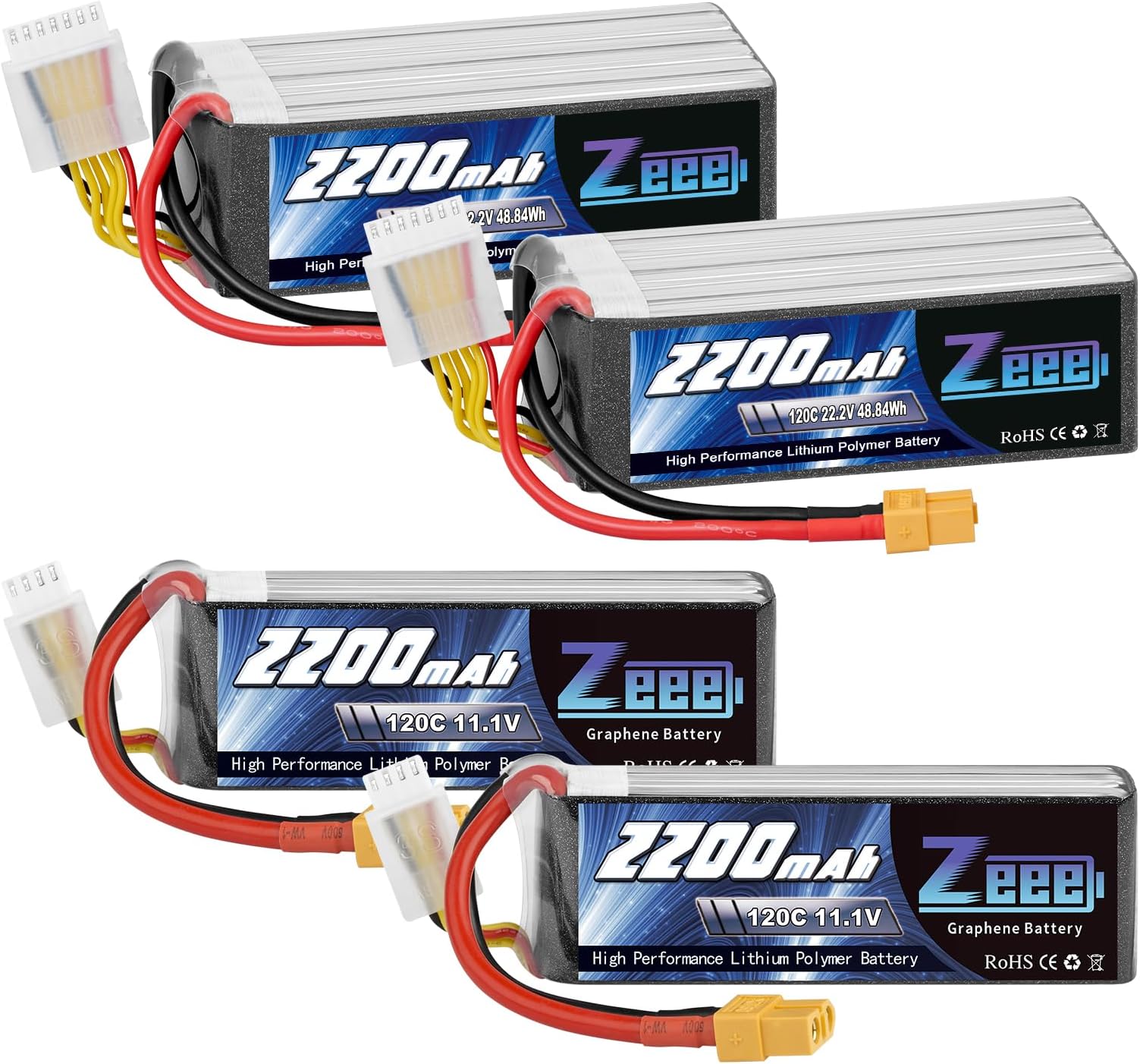 SIGP Lot De 2 Batteries Lipo 6S 22,2 V 1300 MAh RC 120 C Avec Connecteur XT60 Pour Quadricoptère RC FPV Avion Avion Racing Model