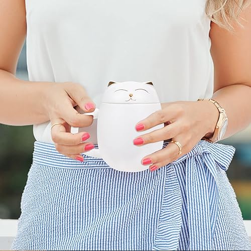 Miniatura 6 de Liywall - Taza de té de cerámica con infusor y tapa, diseño de gato hecho a mano de porcelana con estuche de almacenamiento portátil a prueba de